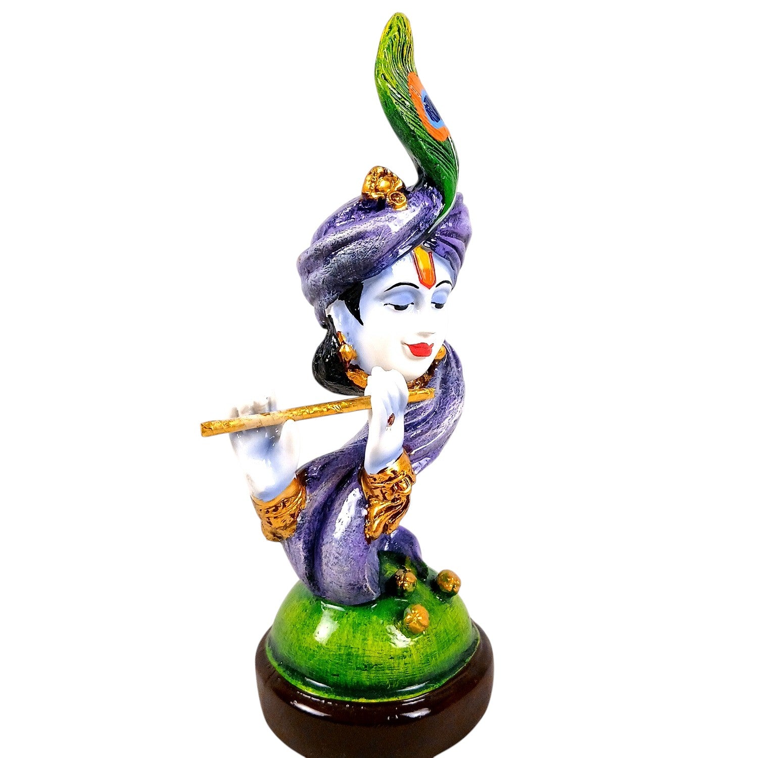 Krishna Statue Multicolor with Bansuri | Shri Krishna Idol for Home, Pooja Room & Vastu | Religious Table Decor, Diwali & Janmashtami Gift - 11 Inch - Apkamart