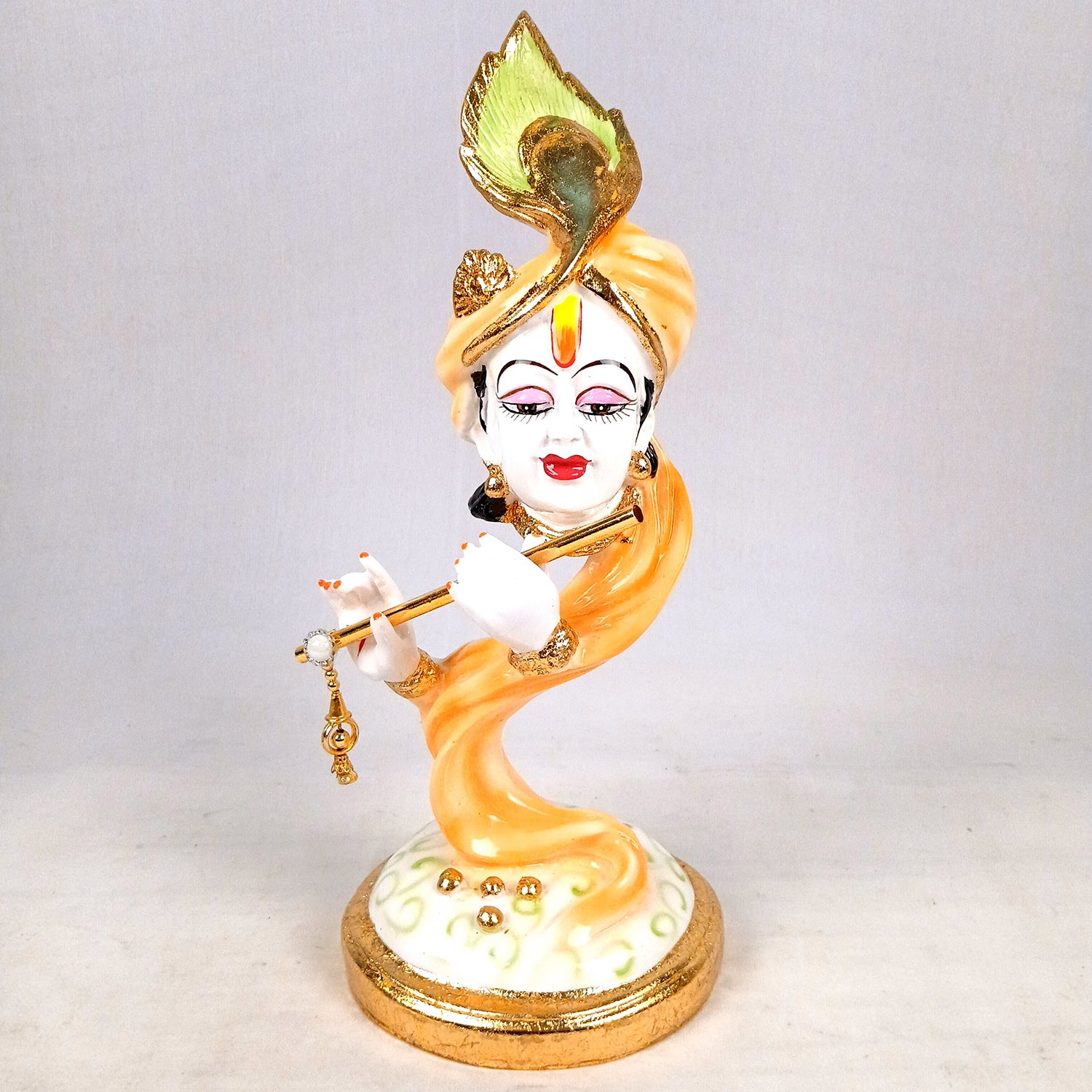 Lord Krishan Idol Murti| Decorative Krishna Face Statue Showpiece - for Home, Puja Room, Table Decor, Living Room, Office Desk & Gift - 14 inch - Apkamart