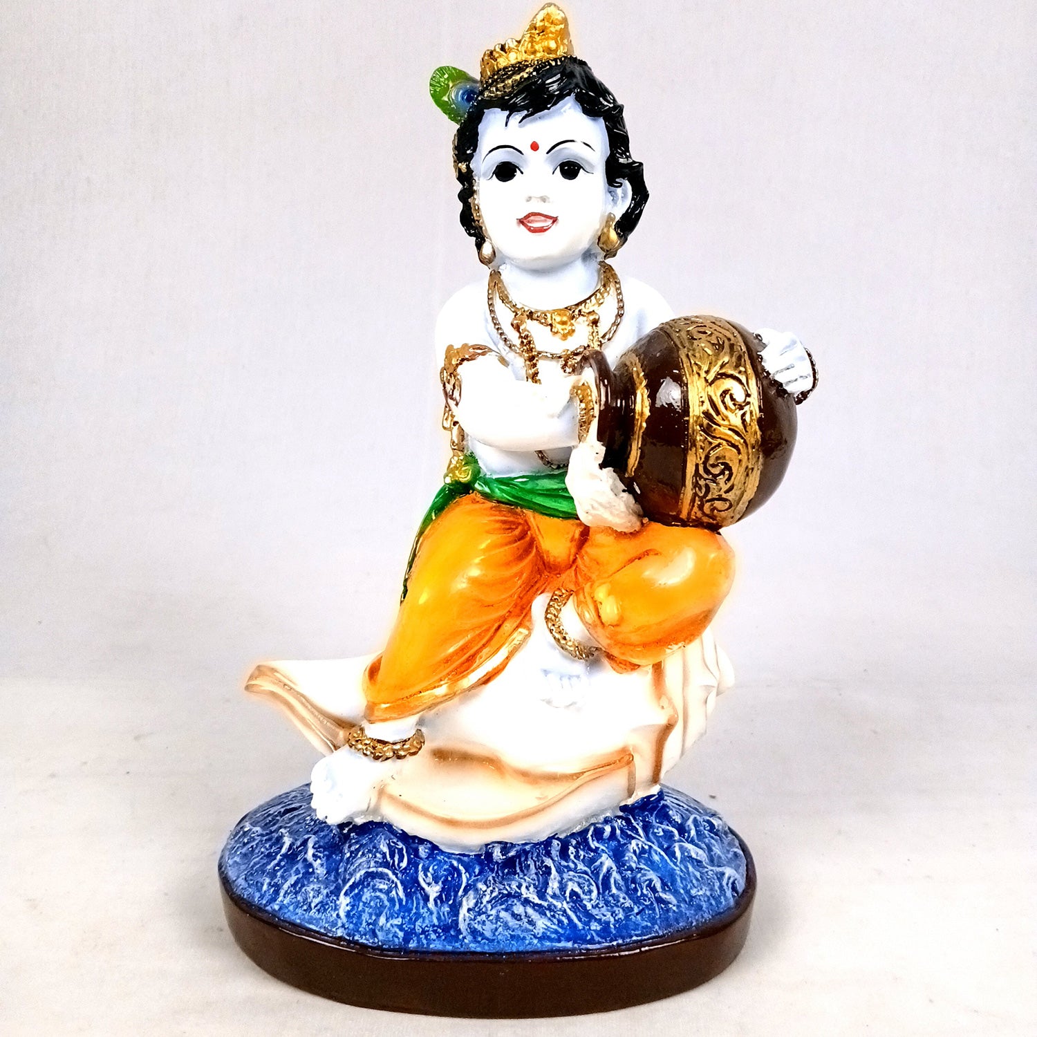Bal Gopal Krishna Statue | Laddu Gopal Sitting on Shankh Idol | Makhan Chor Baby Krishna Murti - for Pooja, Home, Office Decor & Gifts - 11 Inch - Apkamart
