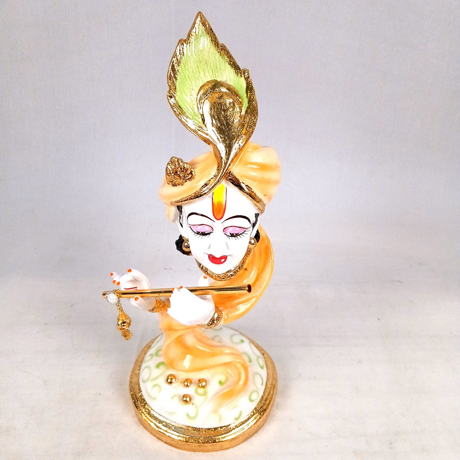 Lord Krishan Idol Murti| Decorative Krishna Face Statue Showpiece - for Home, Puja Room, Table Decor, Living Room, Office Desk & Gift - 14 inch - Apkamart