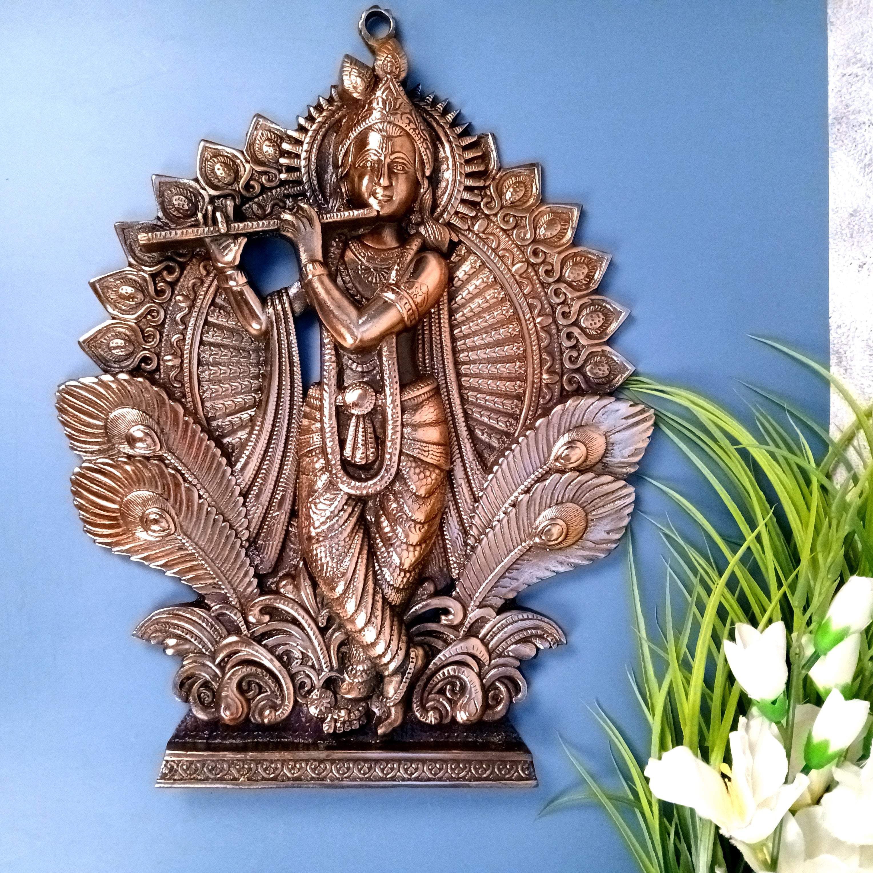 Krishan Wall Hanging Showpiece | Tabletop & Wall Decor | Spiritual Handicraft for Home, Bedroom, Living Room | Premium Gift for Birthday & Festive Occasions - 17 Inch - Apkamart