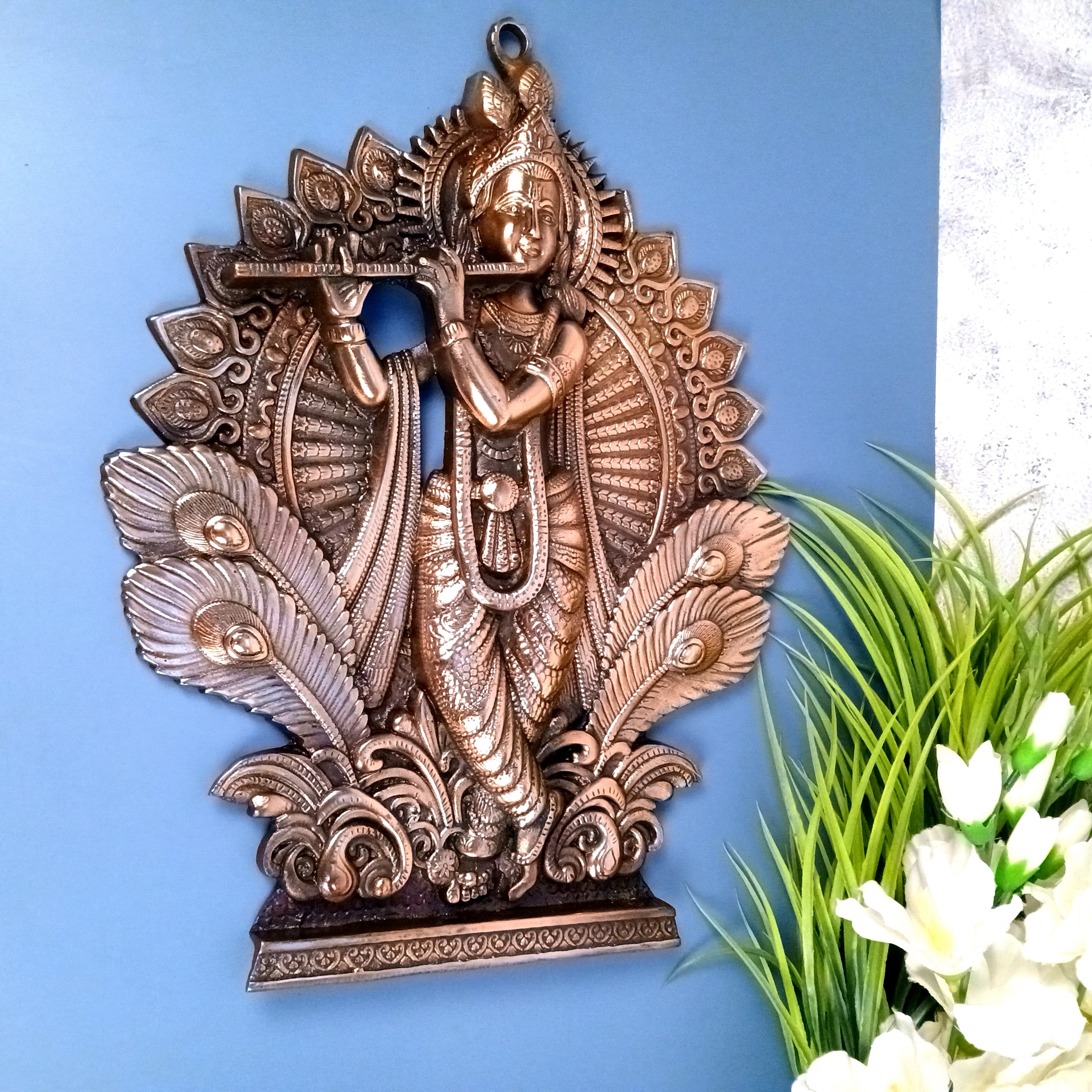 Krishan Wall Hanging Showpiece | Tabletop & Wall Decor | Spiritual Handicraft for Home, Bedroom, Living Room | Premium Gift for Birthday & Festive Occasions - 17 Inch - Apkamart