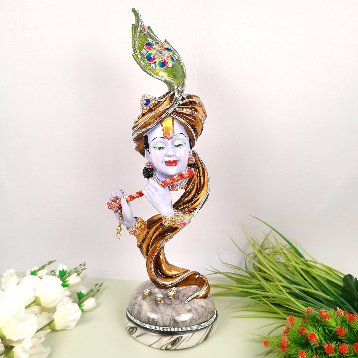 Krishna Statue | Shri Krishna Playing Flute Idol | Lord Krishna Murti - for Home, Living Room, Office, Puja, Entrance Decoration & Gifts - 13 Inch - Apkamart #Color_Blue