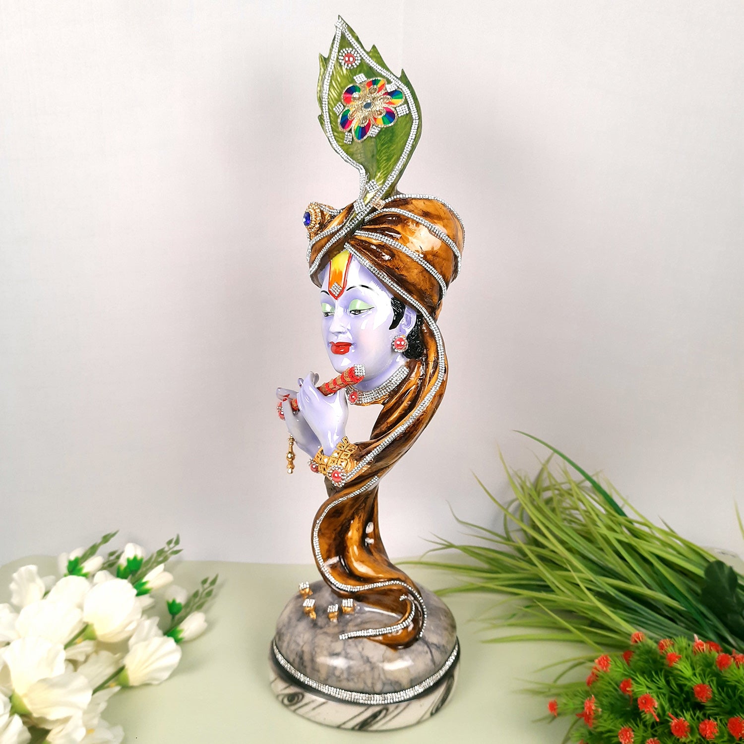 Krishna Statue | Shri Krishna Playing Flute Idol | Lord Krishna Murti - for Home, Living Room, Office, Puja, Entrance Decoration & Gifts - 13 Inch - Apkamart #Color_Blue