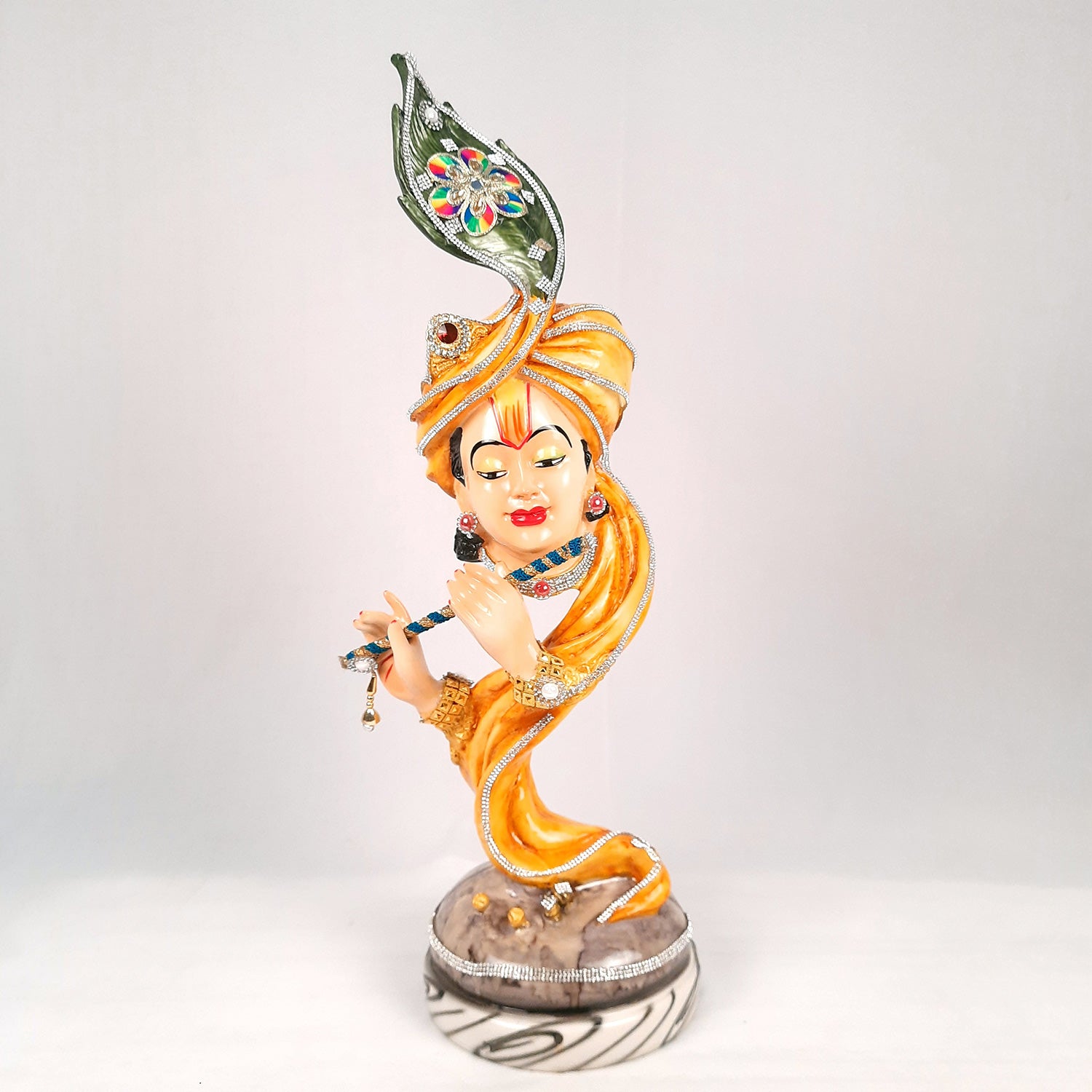 Krishna Statue | Shri Krishna Playing Flute Idol | Lord Krishna Murti - for Home, Living Room, Office, Puja, Entrance Decoration & Gifts - 13 Inch - Apkamart #Color_Yellow