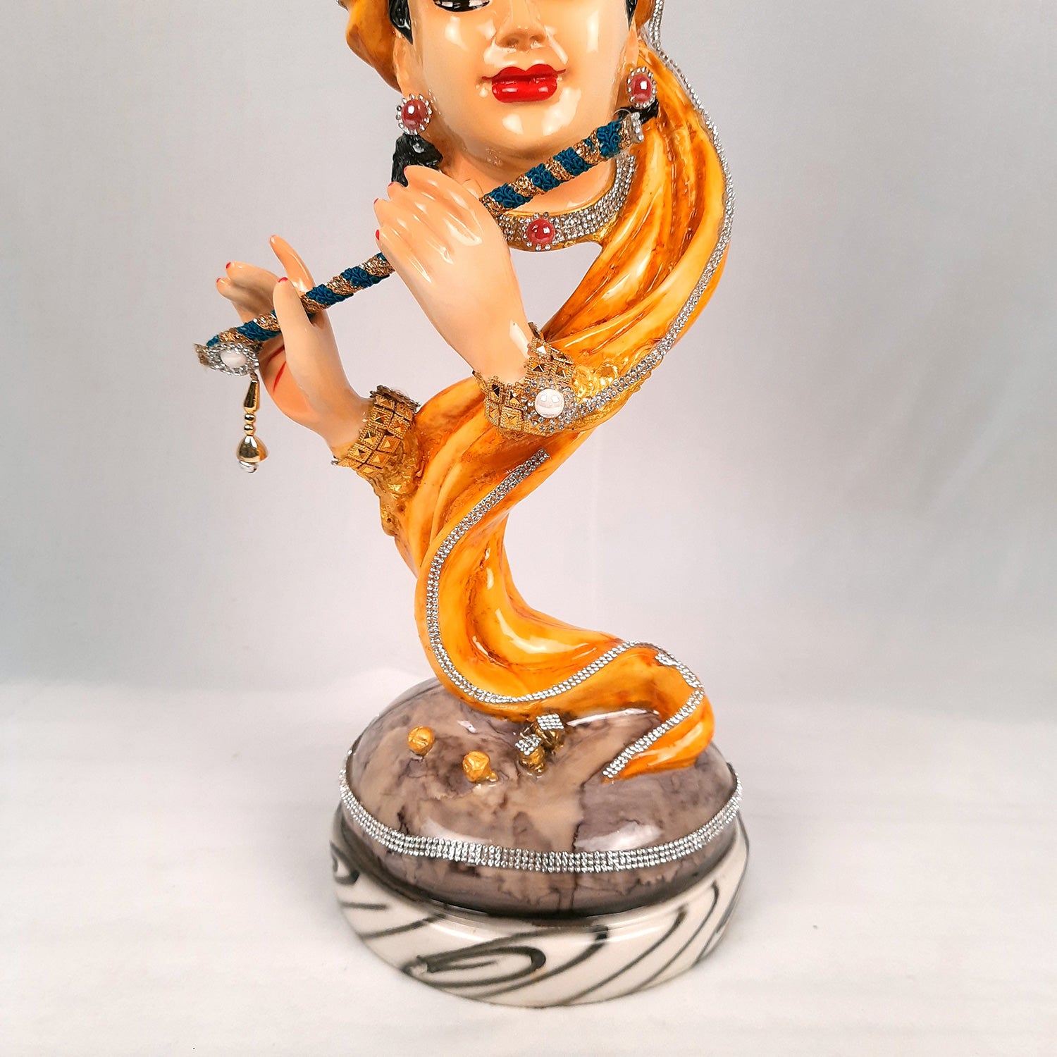 Krishna Statue | Shri Krishna Playing Flute Idol | Lord Krishna Murti - for Home, Living Room, Office, Puja, Entrance Decoration & Gifts - 13 Inch - Apkamart #Color_Yellow