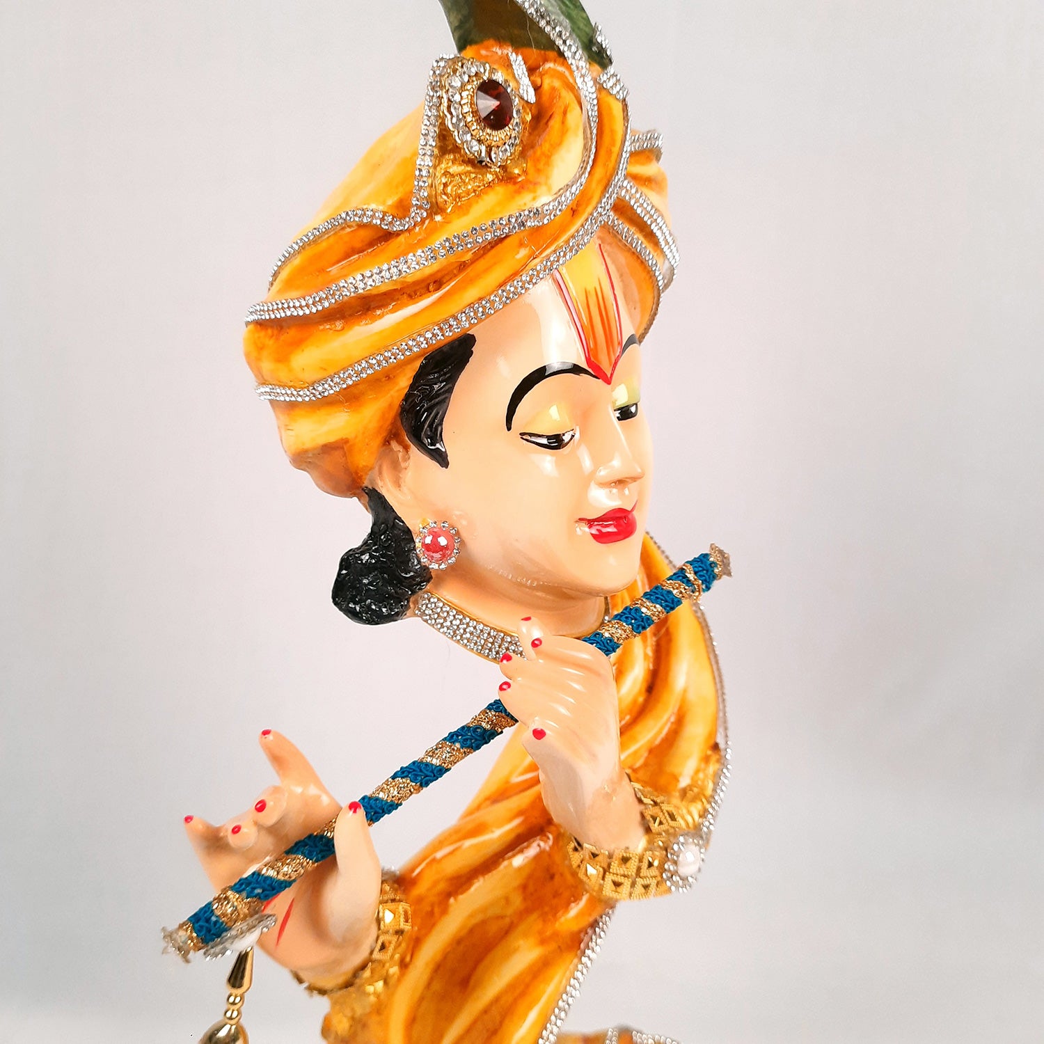 Krishna Statue | Shri Krishna Playing Flute Idol | Lord Krishna Murti - for Home, Living Room, Office, Puja, Entrance Decoration & Gifts - 13 Inch - Apkamart #Color_Yellow
