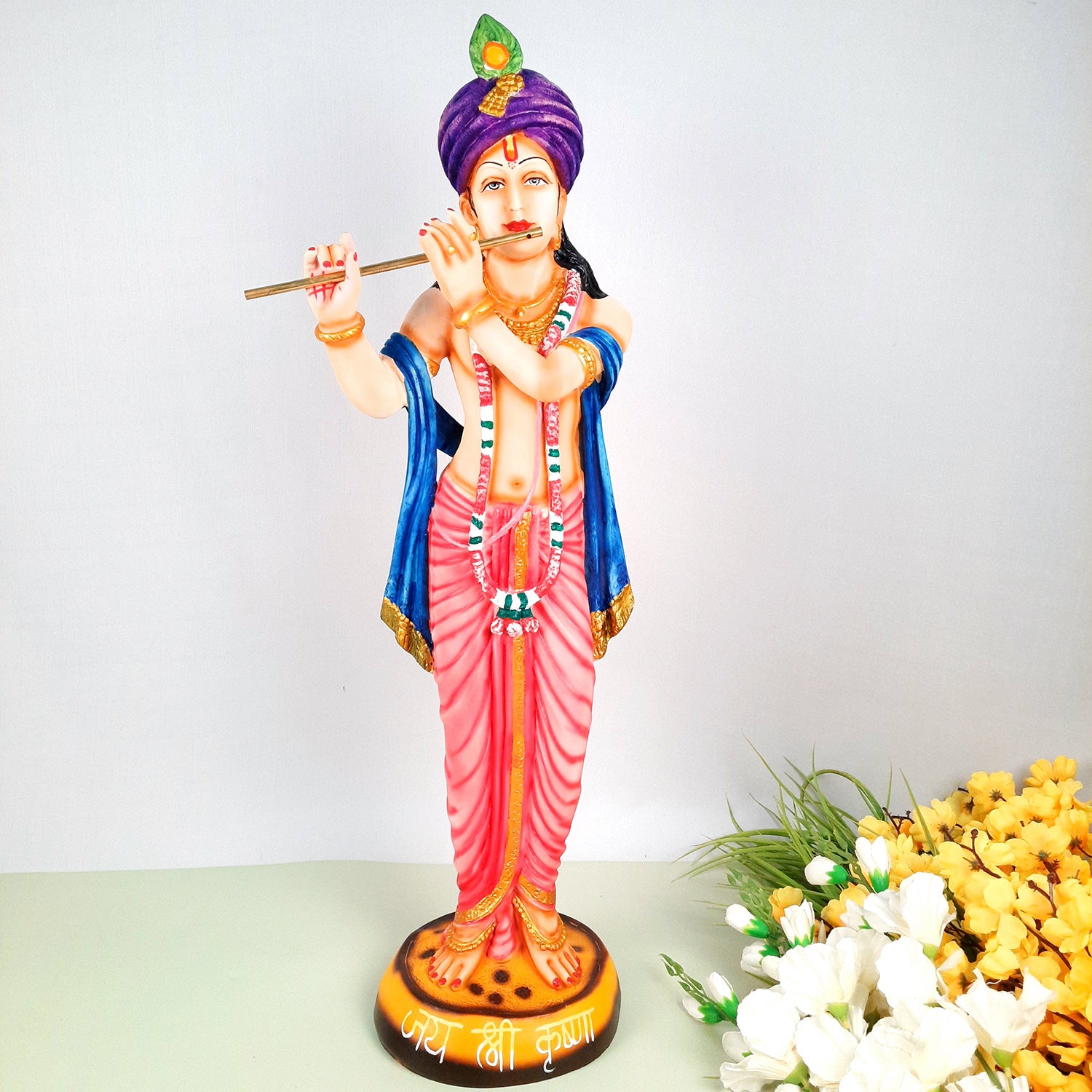 Krishna Idol Statue | Krishna Playing Bansuri Big Murti - for Home Decor, Living Room, Mandir, Temple, Pooja, Table, Office & Gifts - 30 Inch - apkamart