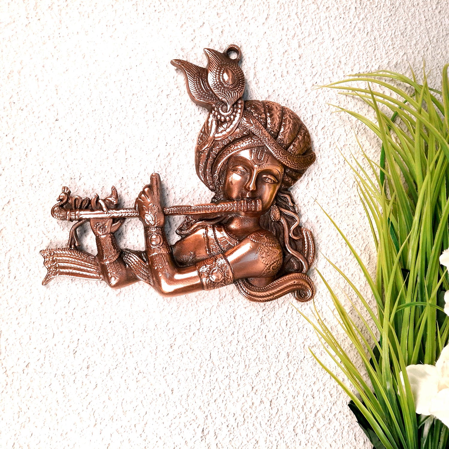 Shri Krishna Wall Hanging Idol | Lord Krishna Playing Flute Wall Hanging Statue Murti | Religious & Spiritual Art Sculpture - for Gift, Home, Living Room, Office, Puja Room Decoration - 11 Inch - Apkamart