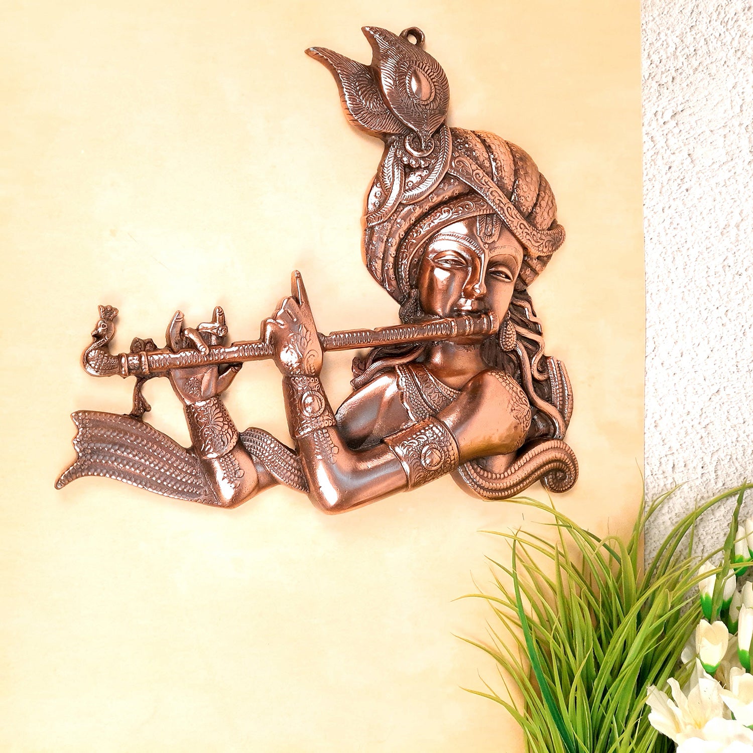 Krishna Wall Hanging Idol | Shri Krishna Wall Decor Statue Murti - for Home, Living Room, Office, Puja, Entrance Decoration & Gift - 16 Inch - apkamart