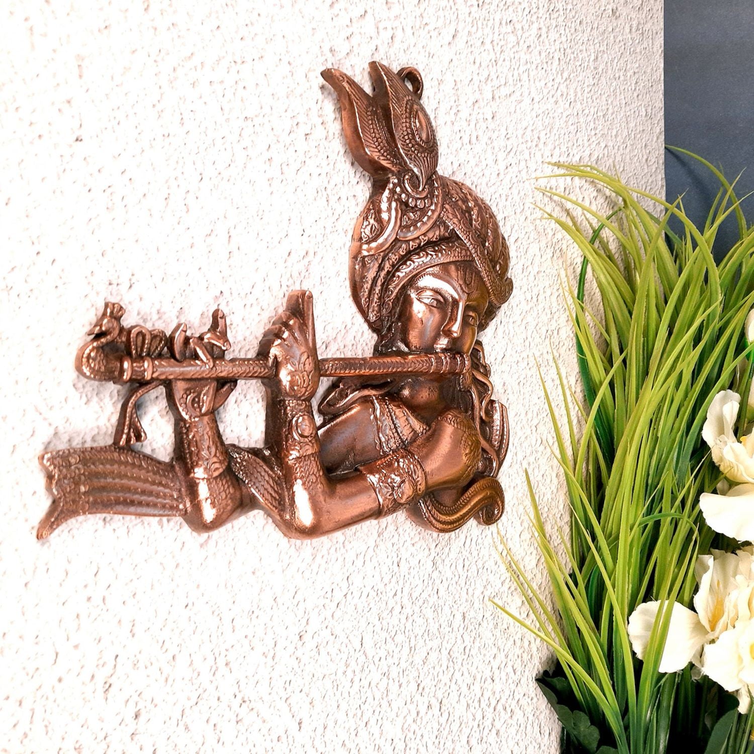 Shri Krishna Wall Hanging Idol | Lord Krishna Playing Flute Wall Hanging Statue Murti | Religious & Spiritual Art Sculpture - for Gift, Home, Living Room, Office, Puja Room Decoration - 11 Inch - Apkamart