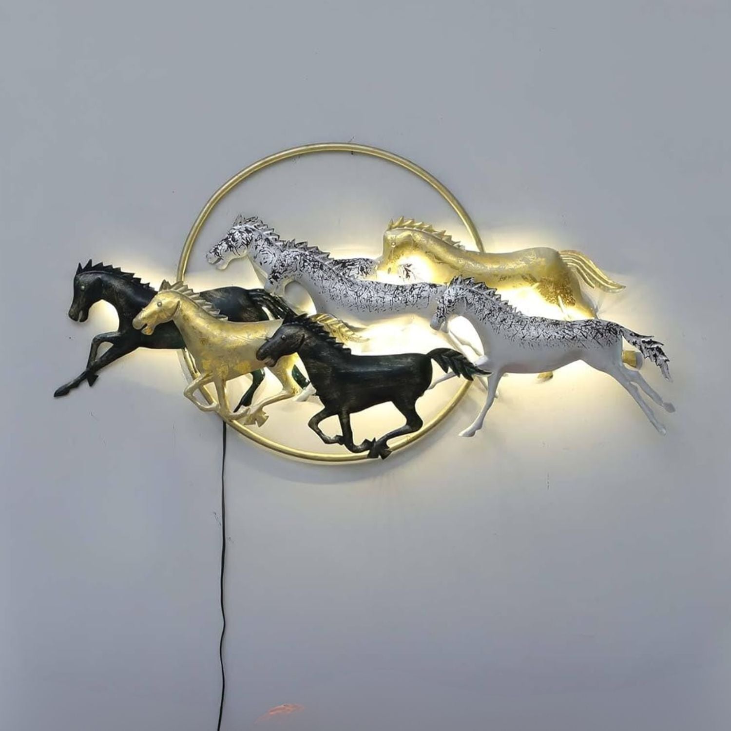 7 Horse Wall Hanging with LED Light | Decorative Backlit Metal Wall Decor - For Home, Office, Living Room Wall Decor & Gifts - 35 Inch