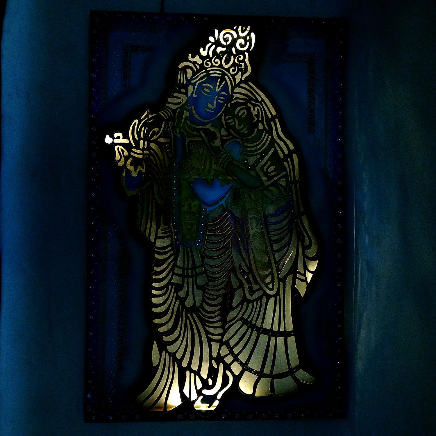 Radha Krishna Wall Hanging with LED Light | Decorative Backlit Metal Wall Decor - For Home, Office, Living Room Wall Decor & Gifts - 30 Inch - Apkamart