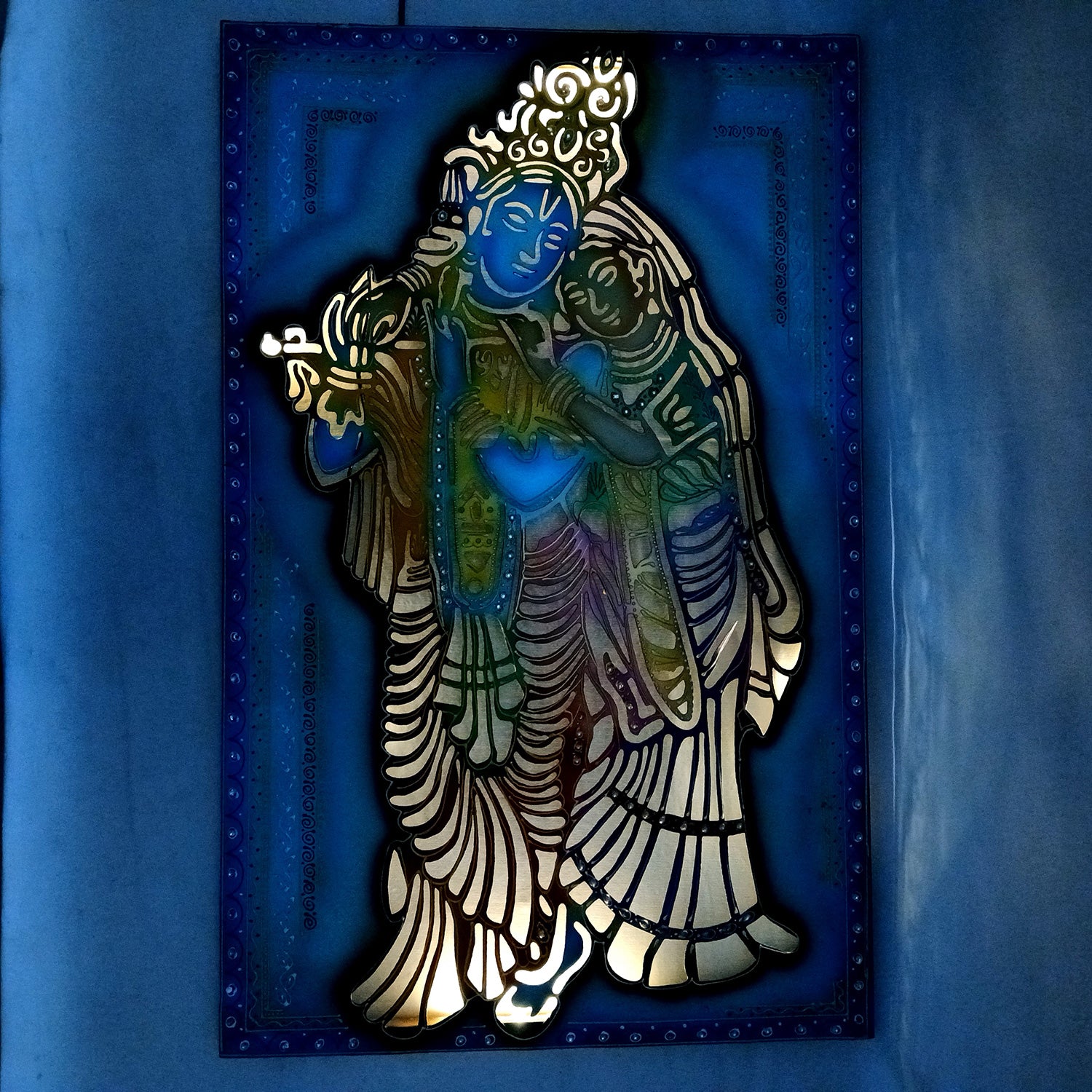 Radha Krishna Wall Hanging with LED Light | Decorative Backlit Metal Wall Decor - For Home, Office, Living Room Wall Decor & Gifts - 30 Inch - Apkamart