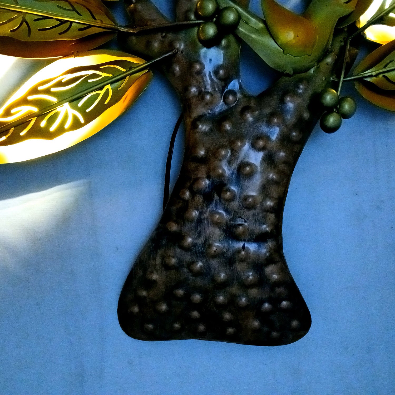 Tree With Leaf Wall Hanging LED Lights | Large Backlit Metal Wall Art - For Living Room, Bedroom, Drawing Room, Hotel, Restaurant & Gifts - 34 Inch - Apkamart