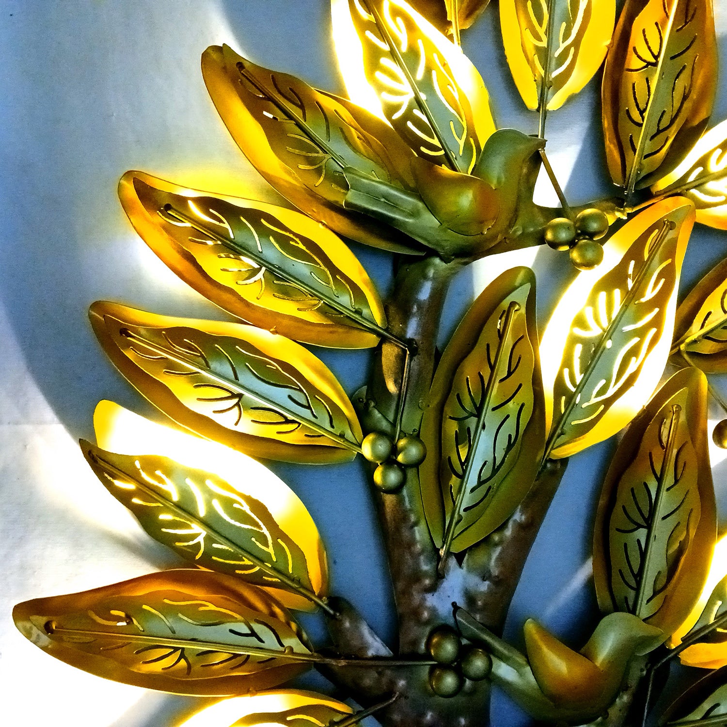 Tree With Leaf Wall Hanging LED Lights | Large Backlit Metal Wall Art - For Living Room, Bedroom, Drawing Room, Hotel, Restaurant & Gifts - 34 Inch - Apkamart