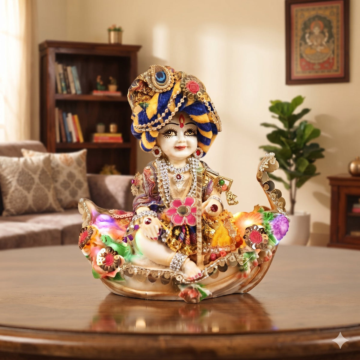 Laddu Gopal Baby Krishna in Floral Boat Statue Idol β 13 Inch-apkamart