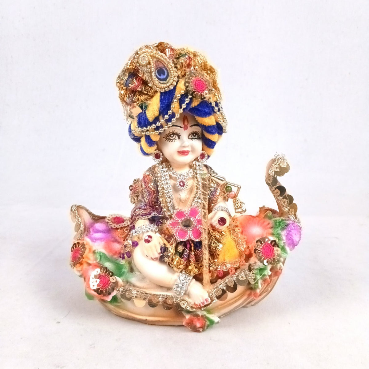 Laddu Gopal Baby Krishna in Floral Boat Statue Idol β 13 Inch-apkamart