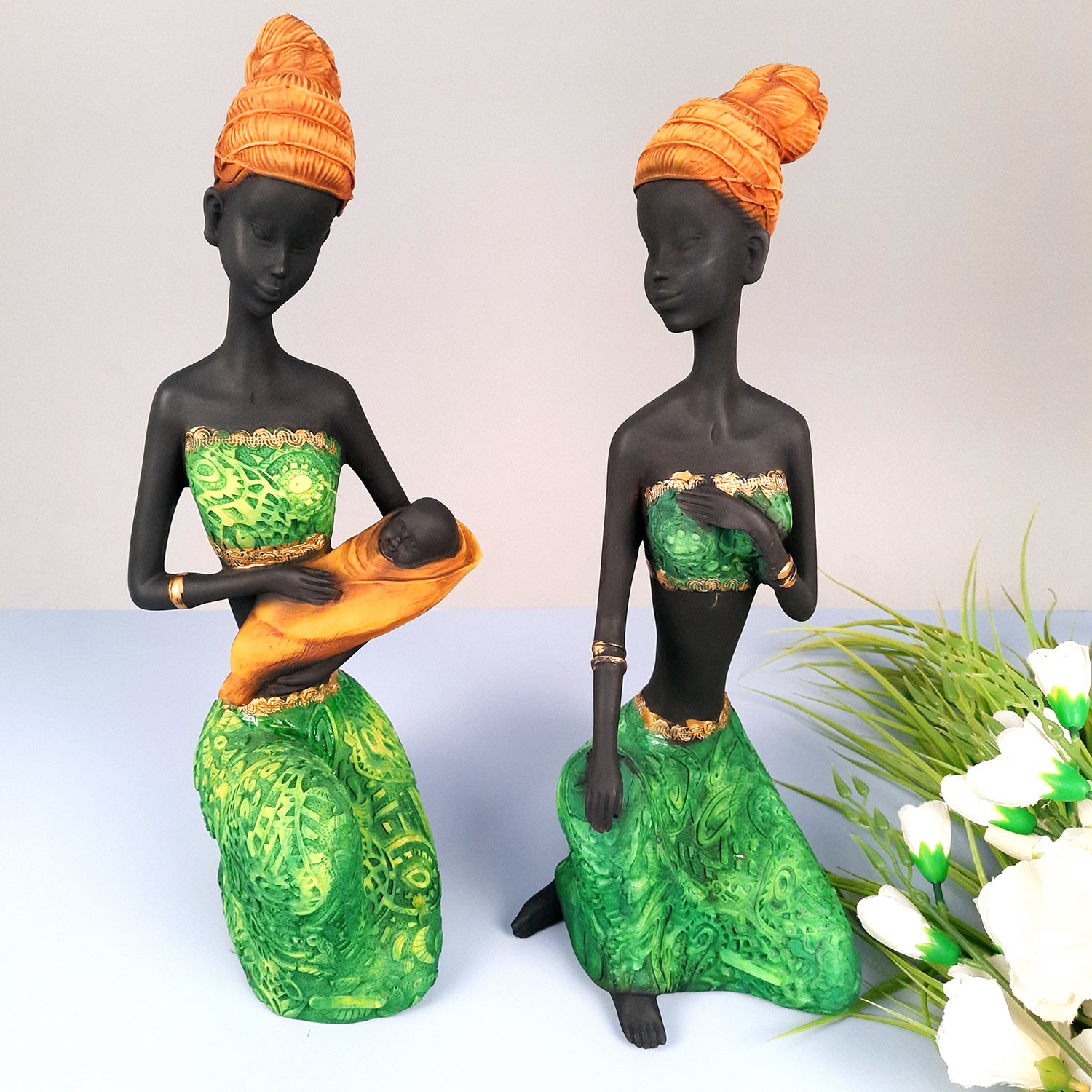 African Women Figurines | Tribal Ladies Sitting with Baby Showpiece - for Home Decor, Table, Living Room & Gift - 15 Inch -apkamart #Style_Design 1