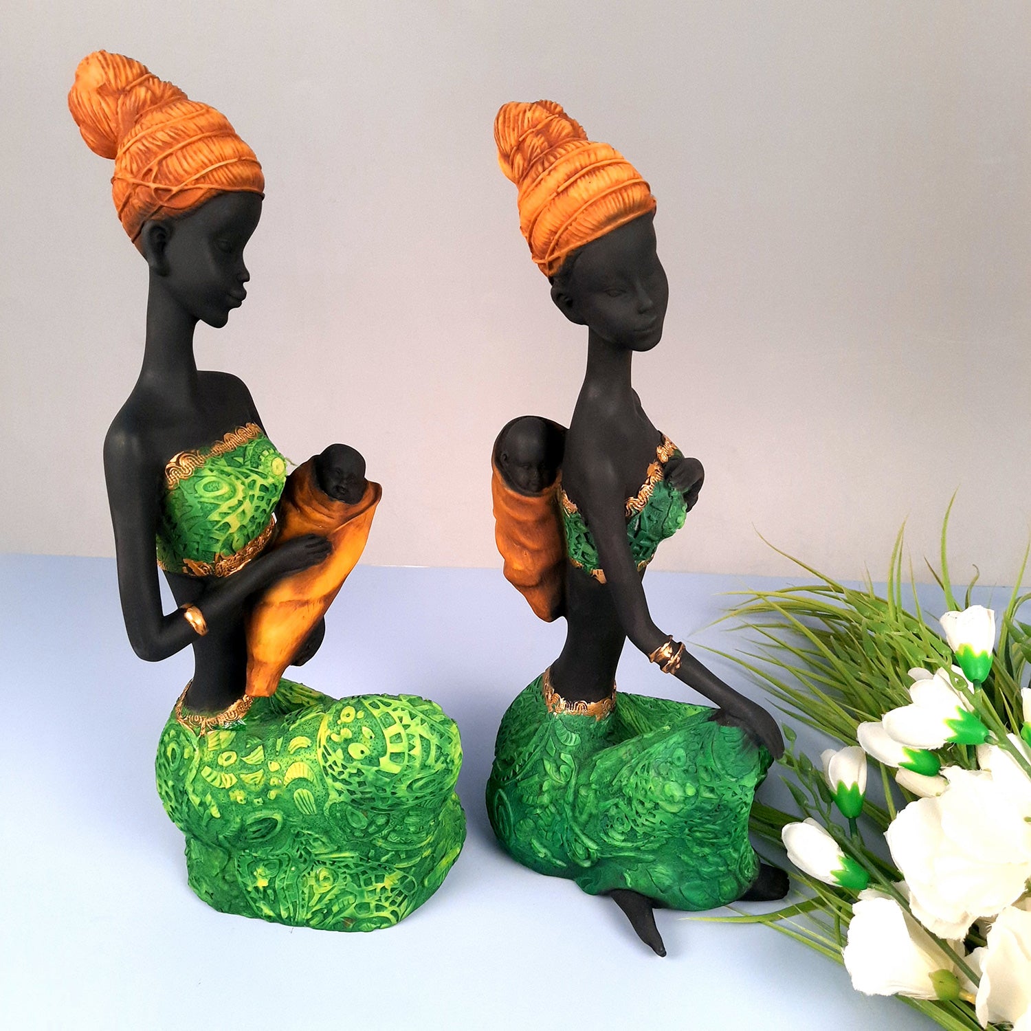 African Women Figurines | Tribal Ladies Sitting with Baby Showpiece - for Home Decor, Table, Living Room & Gift - 15 Inch -apkamart #Style_Design 1