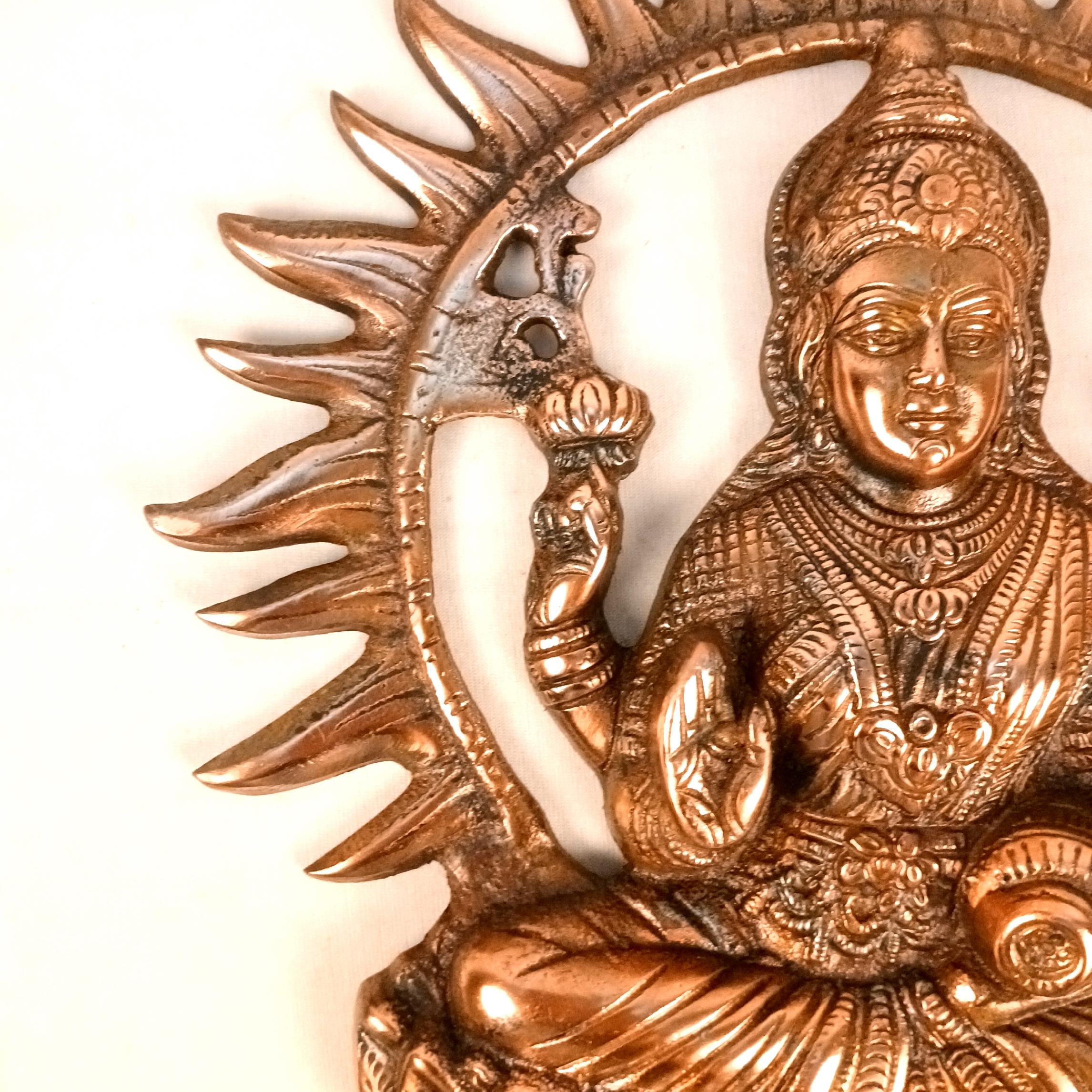 Goddess Lakshmi Wall Hanging | Maa Laxmi Metal Idol Sitting in Lotus | Religious Wall Decor for Home, Pooja Room, Office & Living Room - 16 Inch - Apkamart