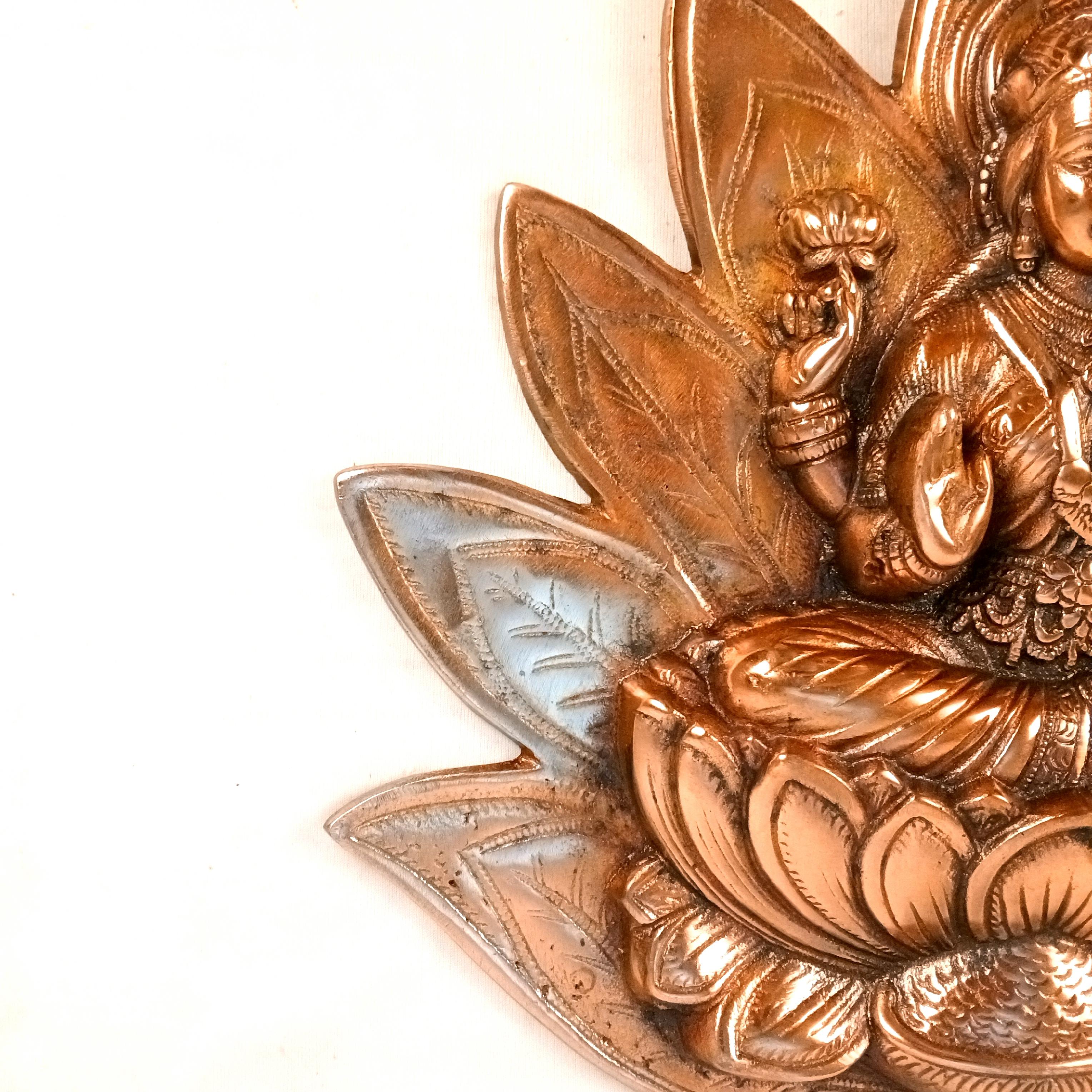 Goddess Lakshmi Wall Hanging | Maa Laxmi Metal Idol Sitting in Lotus | Religious Wall Decor for Home, Pooja Room, Office & Living Room | Auspicious Gift - 17 Inch - Apkamart