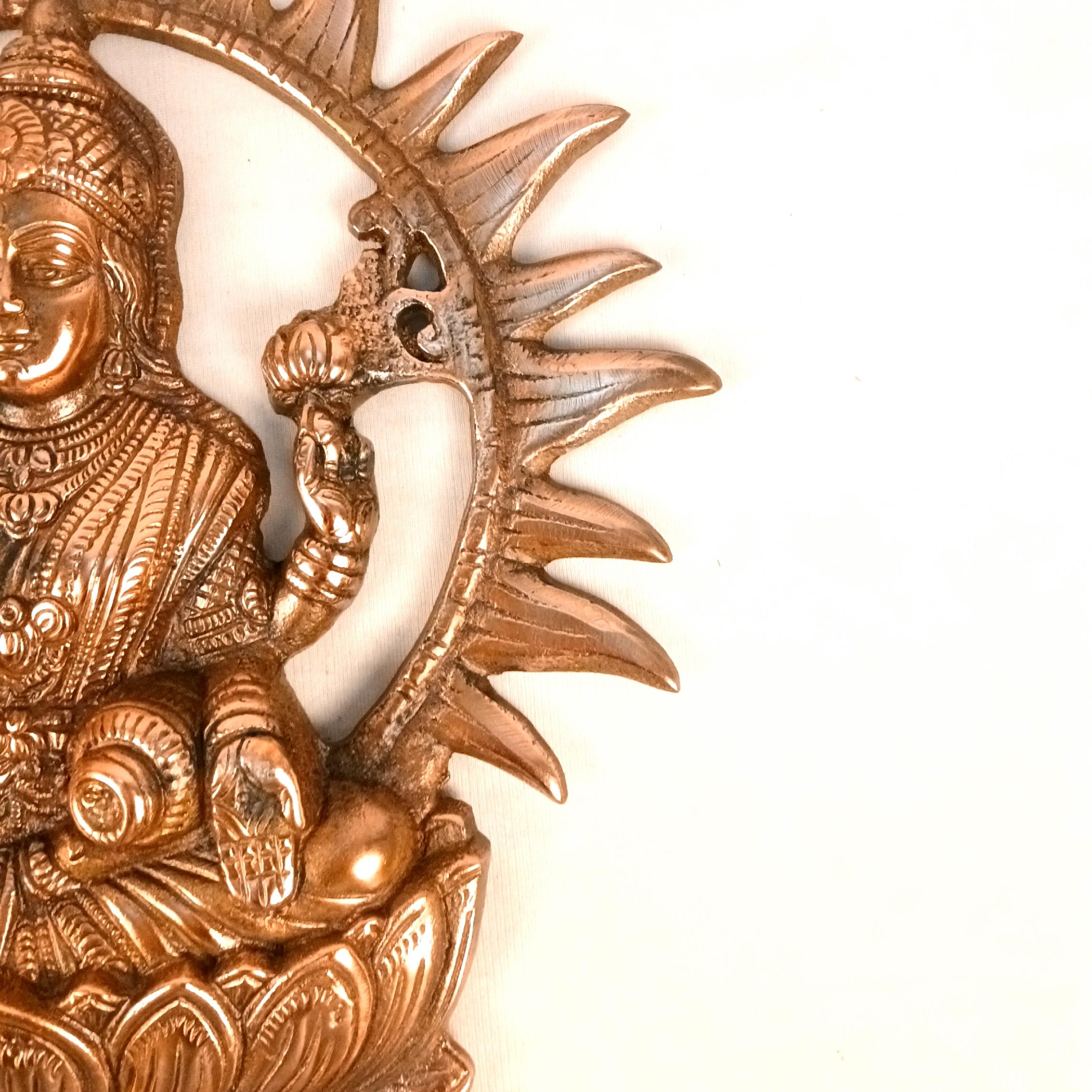 Goddess Lakshmi Wall Hanging | Maa Laxmi Metal Idol Sitting in Lotus | Religious Wall Decor for Home, Pooja Room, Office & Living Room - 16 Inch - Apkamart