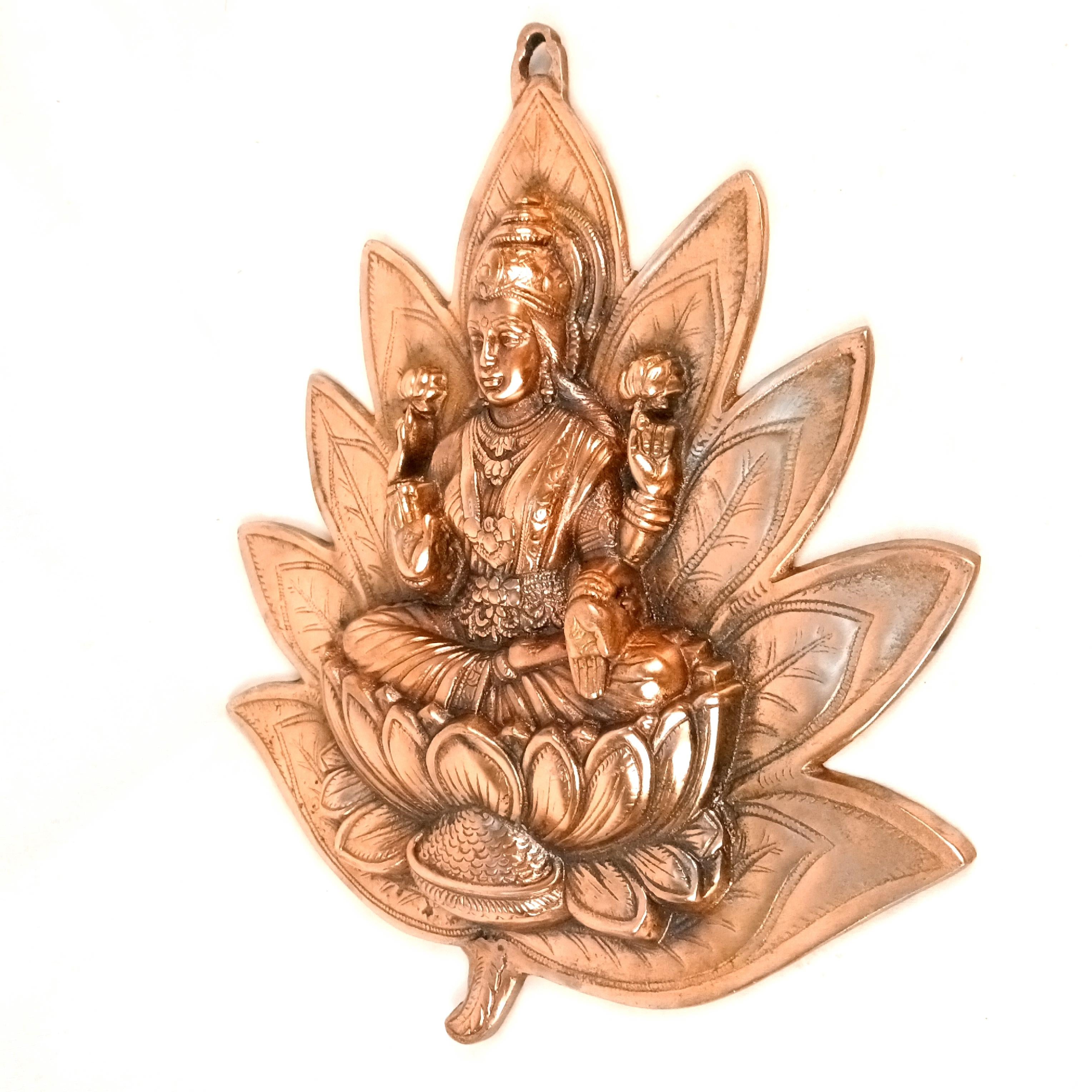 Goddess Lakshmi Wall Hanging | Maa Laxmi Metal Idol Sitting in Lotus | Religious Wall Decor for Home, Pooja Room, Office & Living Room | Auspicious Gift - 17 Inch - Apkamart