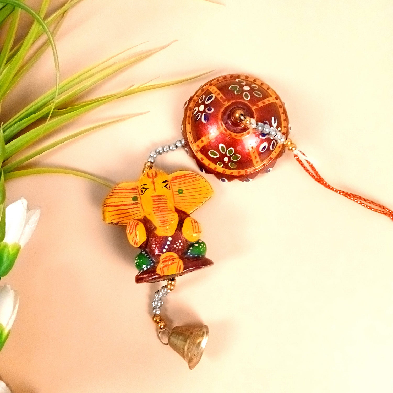 Latkan Toran Wall Hanging | Rajasthani Traditional Strings with Bells - Ganesha Design - For Main Door, Entrance, Wedding, Room, Home, Diwali Decoration - 20 Inch - Apkamart