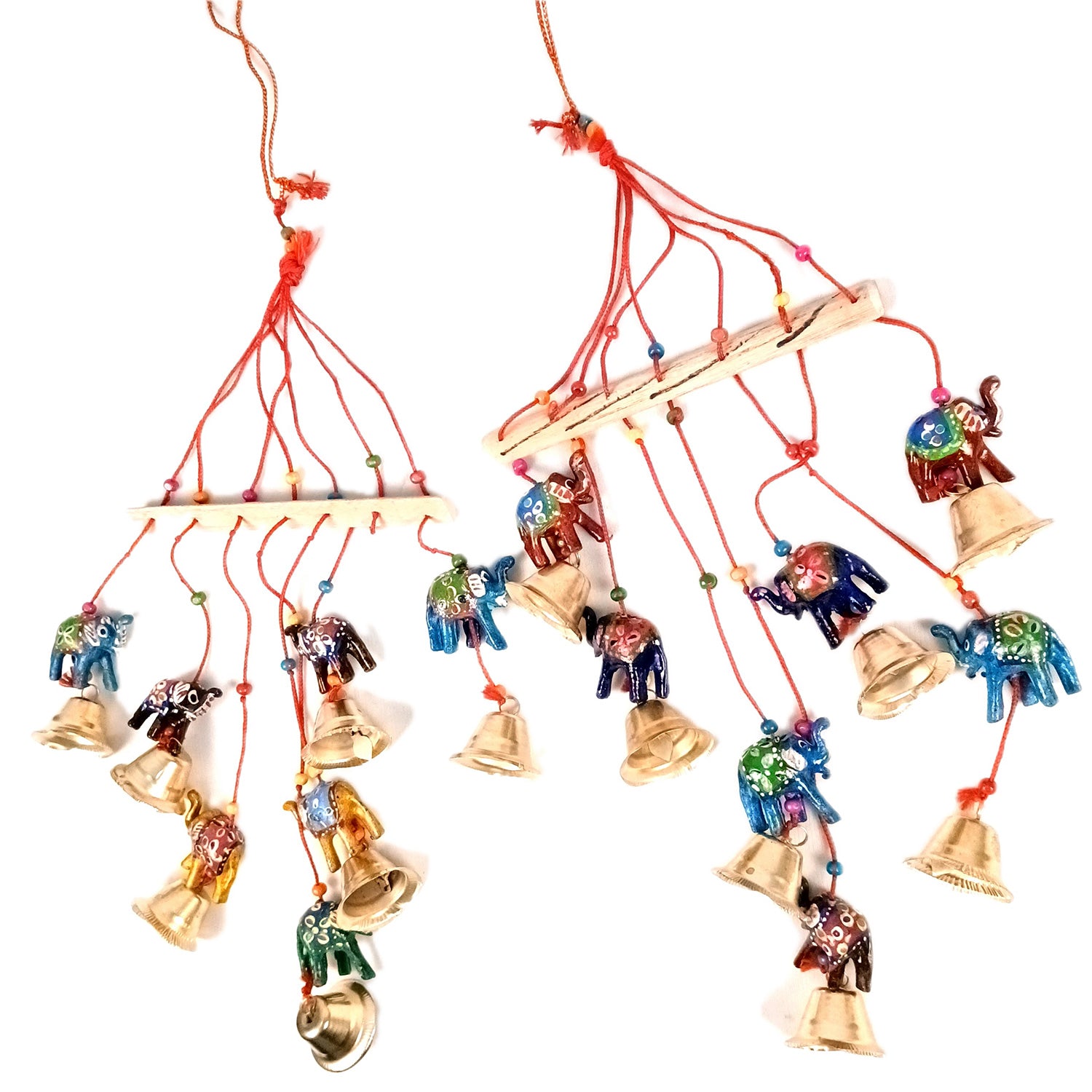 Latkan Toran Wall Hanging Set | Rajasthani Traditional Hangings with Bells - Elephant Design - For Main Door, Entrance, Wedding, Home, Diwali Decoration - 14 Inch (Pack Of 2) - Apkamart