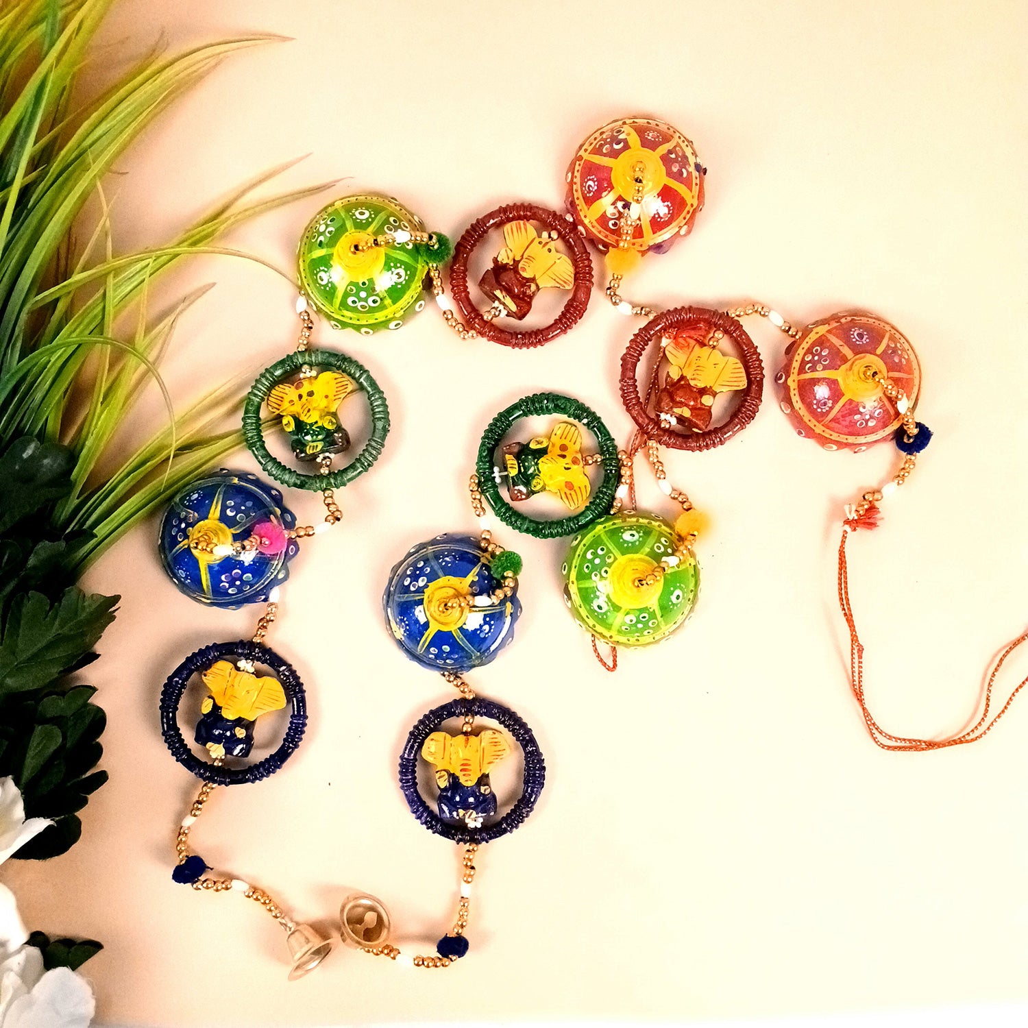 Latkan Toran Wall Hanging | Rajasthani Traditional Strings with Bells - Ganesha Design - For Main Door, Entrance, Wedding, Room, Home, Diwali Decoration - 20 Inch (Pack of 2 ) - Apkamart