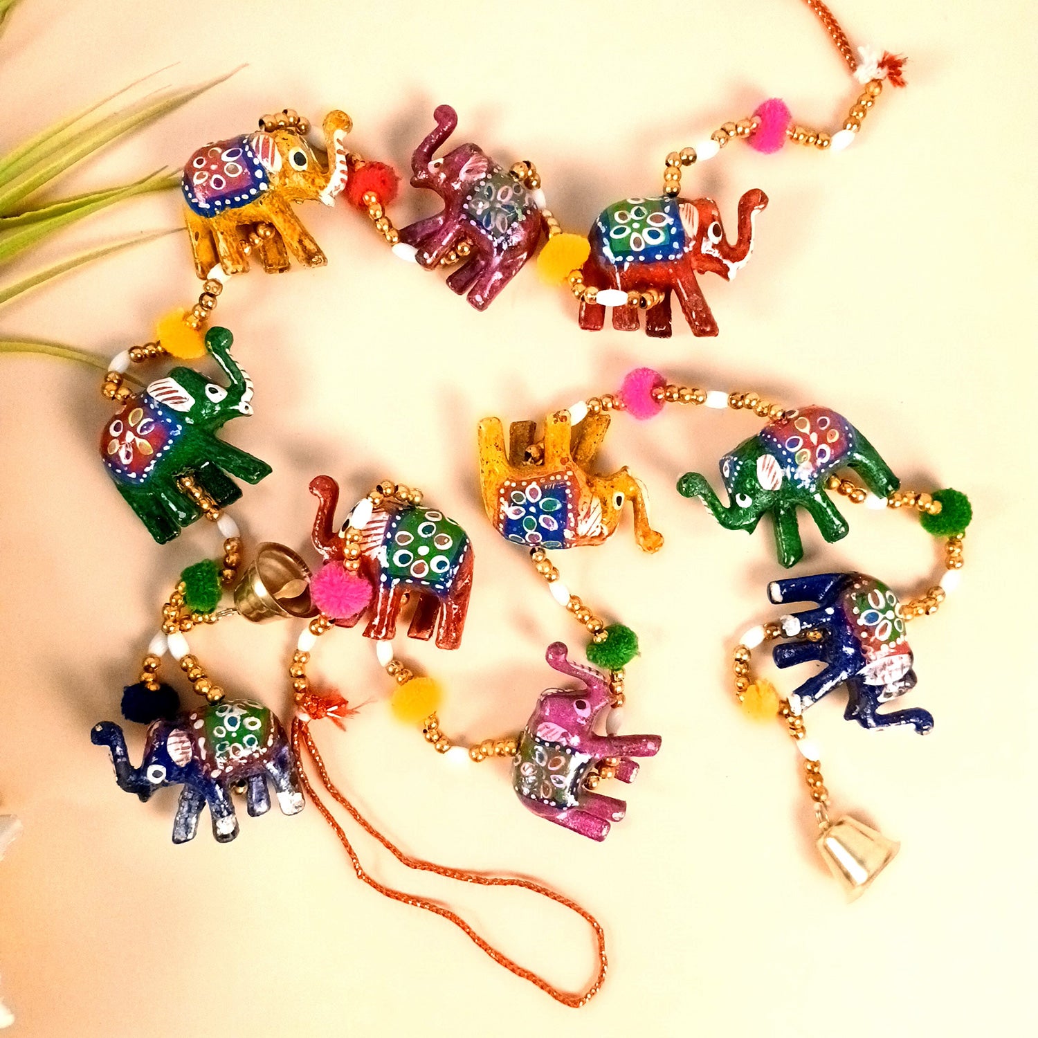 Latkan Toran Wall Hanging Set | Rajasthani Traditional Hangings with Bells - Elephant Design - For Main Door, Entrance, Room, Home, Diwali Decoration - 33 Inch (Pack of 2) - Apkamart