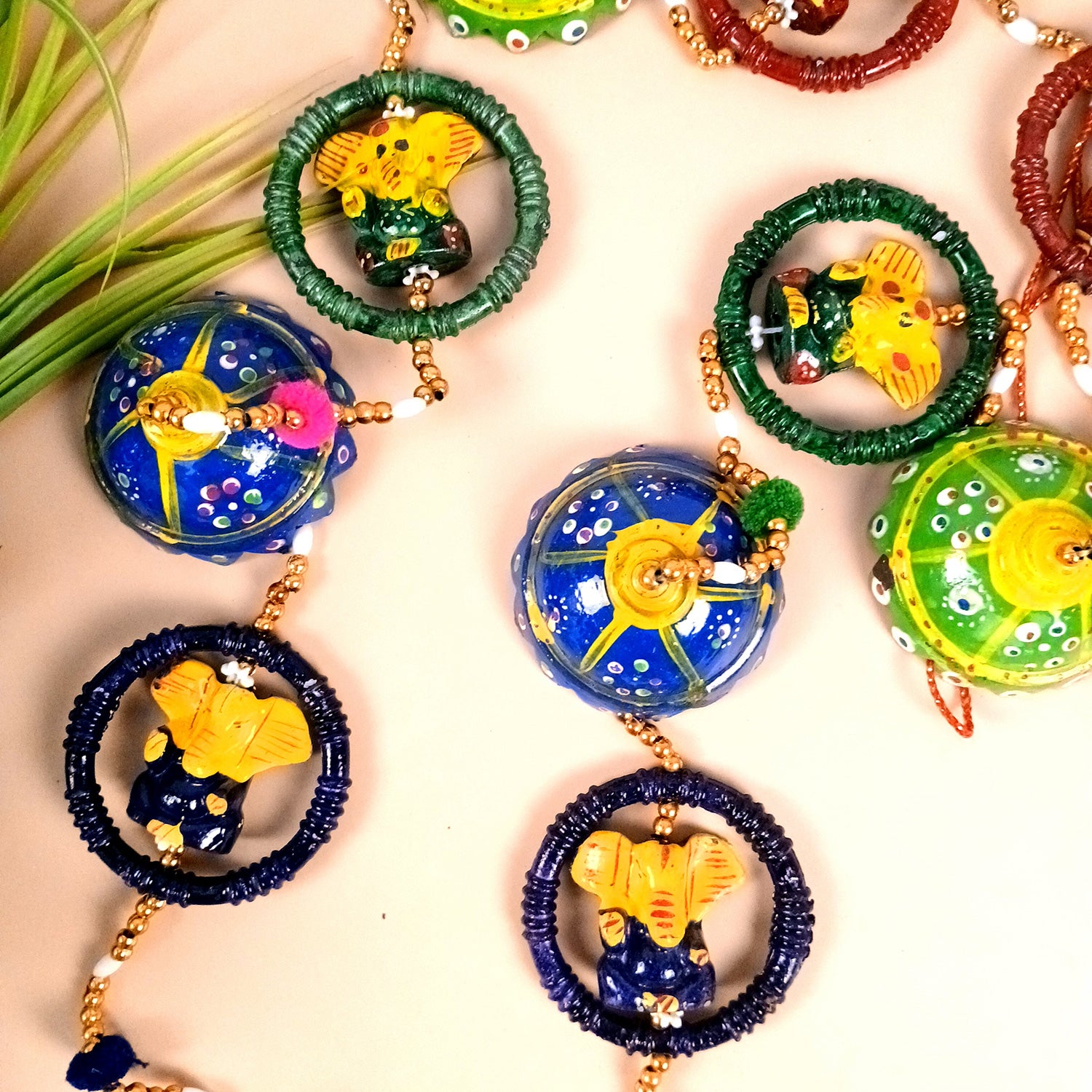 Latkan Toran Wall Hanging | Rajasthani Traditional Strings with Bells - Ganesha Design - For Main Door, Entrance, Wedding, Room, Home, Diwali Decoration - 20 Inch (Pack of 2 ) - Apkamart