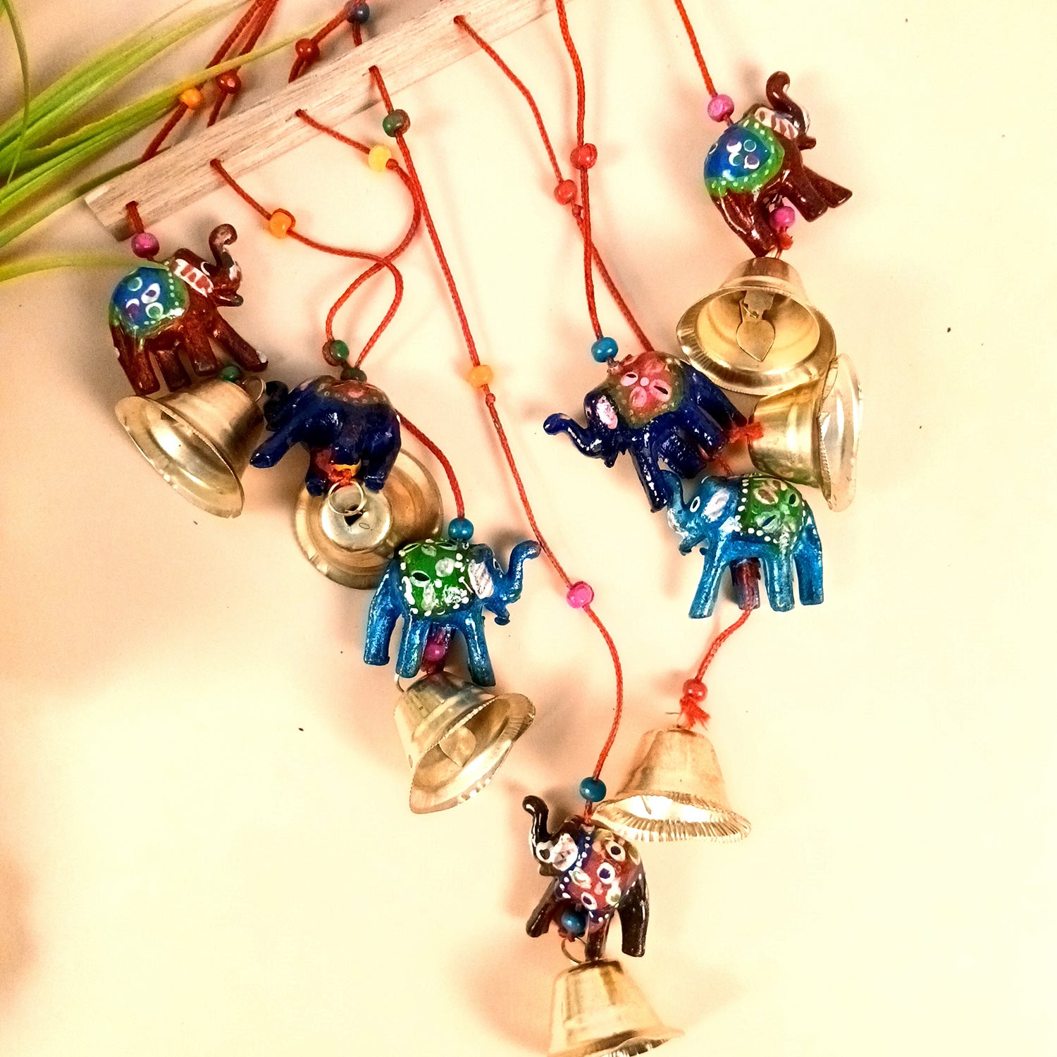 Latkan Toran Wall Hanging Set | Rajasthani Traditional Hangings with Bells - Elephant Design - For Main Door, Entrance, Wedding, Home, Diwali Decoration - 14 Inch (Pack Of 2) - Apkamart