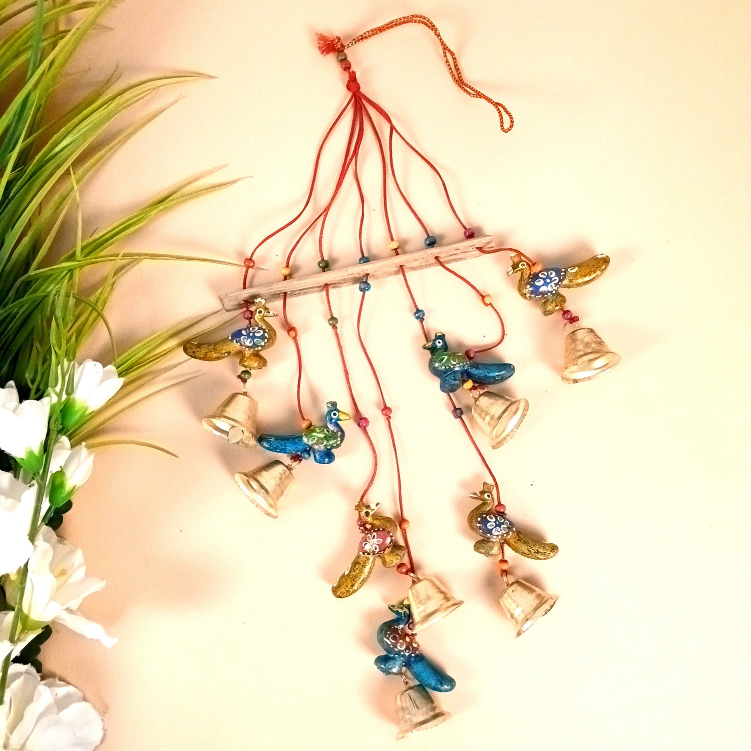 Latkan Toran Wall Hanging Set | Rajasthani Traditional Hangings with Bells - Peacock Design - For Main Door, Entrance, Wedding, Room, Home, Diwali Decoration - 26 Inch - Apkamart