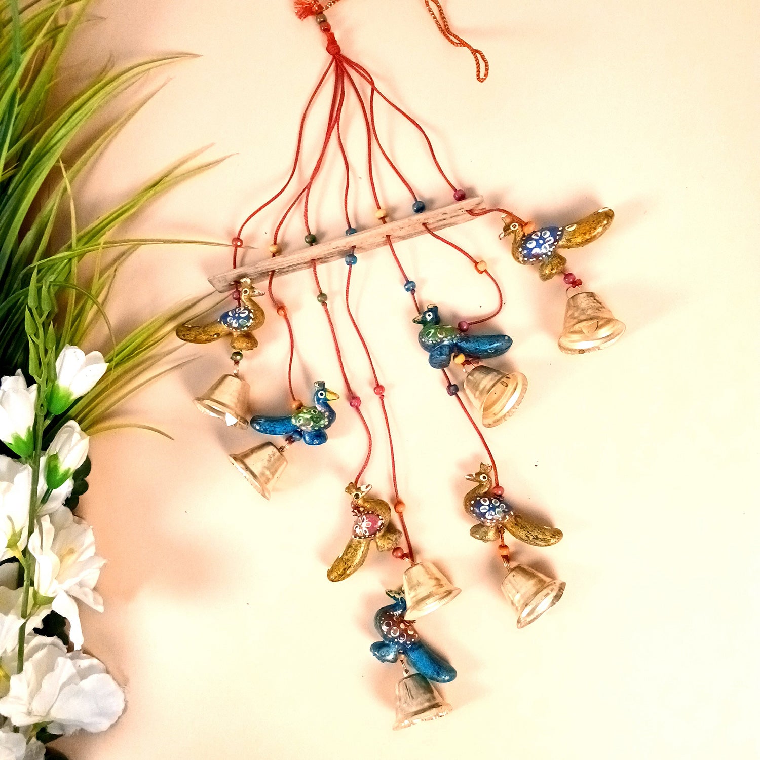 Latkan Toran Wall Hanging Set | Rajasthani Traditional Hangings with Bells - Peacock Design - For Main Door, Entrance, Wedding, Room, Home, Diwali Decoration - 26 Inch - Apkamart