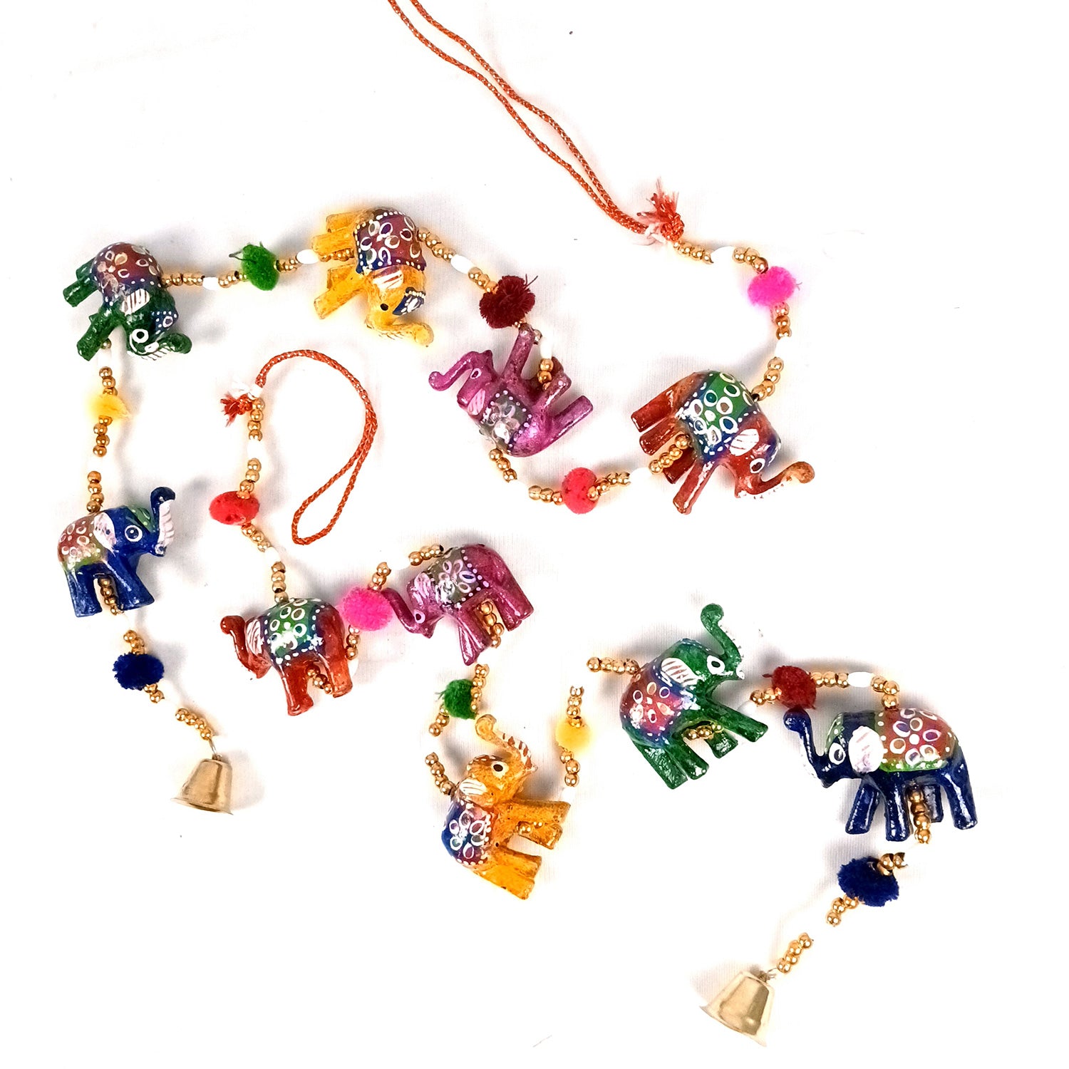 Latkan Toran Wall Hanging Set | Rajasthani Traditional Hangings with Bells - Elephant Design - For Main Door, Entrance, Wedding, Room, Home, Diwali Decoration - 33 Inch - Apkamart