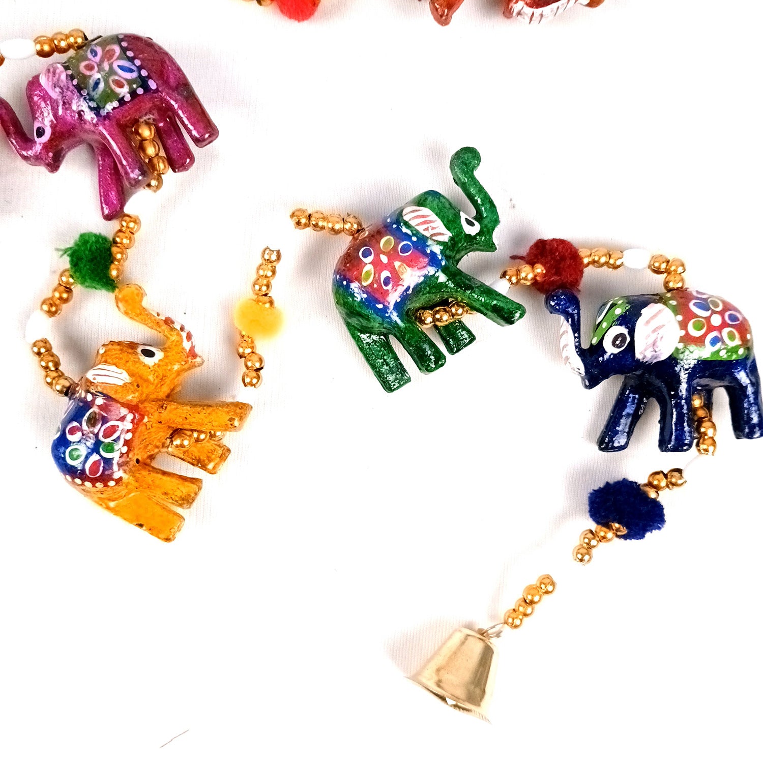 Latkan Toran Wall Hanging Set | Rajasthani Traditional Hangings with Bells - Elephant Design - For Main Door, Entrance, Wedding, Room, Home, Diwali Decoration - 33 Inch - Apkamart