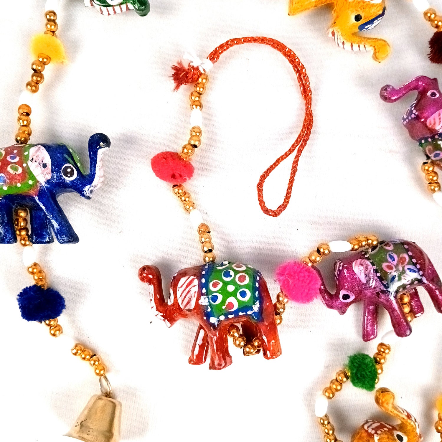 Latkan Toran Wall Hanging Set | Rajasthani Traditional Hangings with Bells - Elephant Design - For Main Door, Entrance, Wedding, Room, Home, Diwali Decoration - 33 Inch - Apkamart