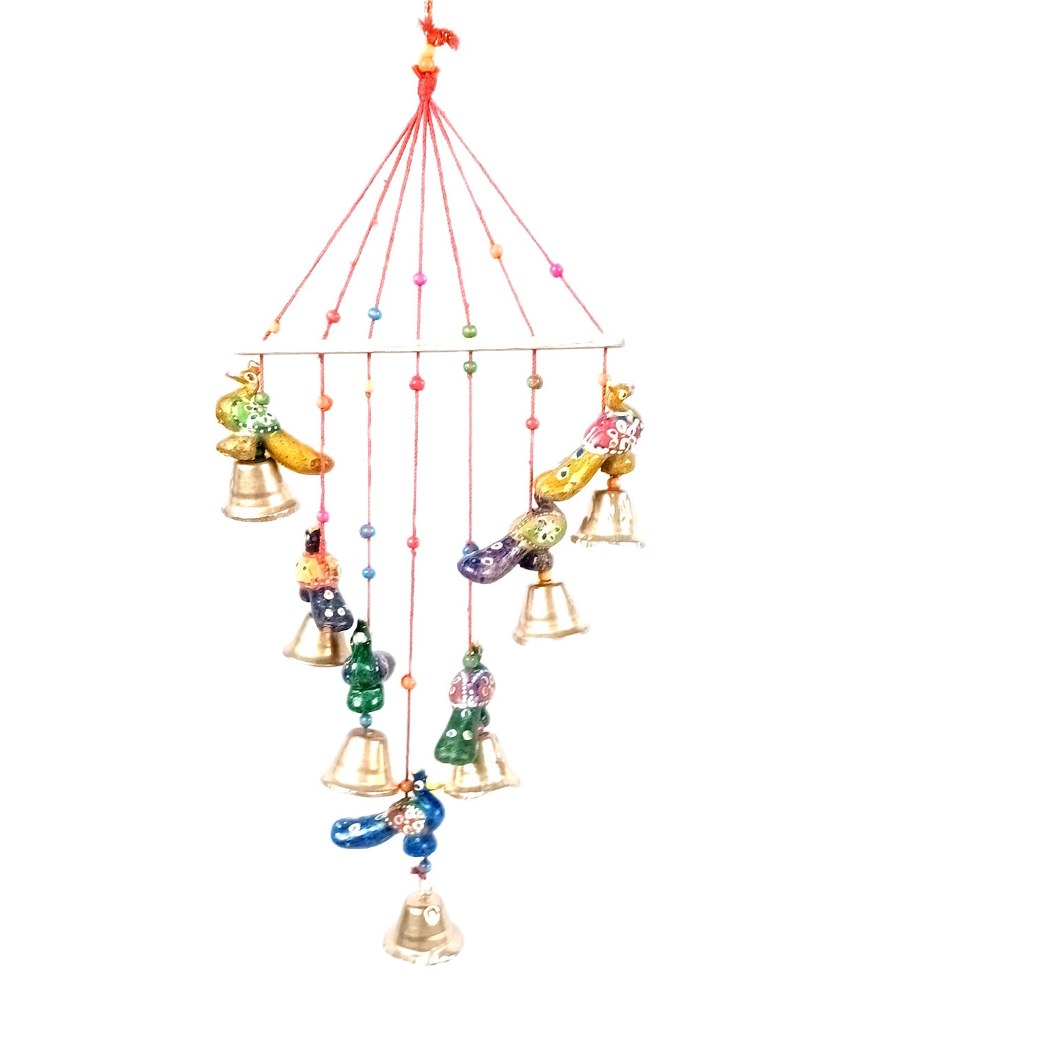 Latkan Toran Wall Hanging Set | Rajasthani Traditional Hangings with Bells - Peacock Design - For Main Door, Entrance, Wedding, Room, Home, Diwali Decoration - 26 Inch - Apkamart