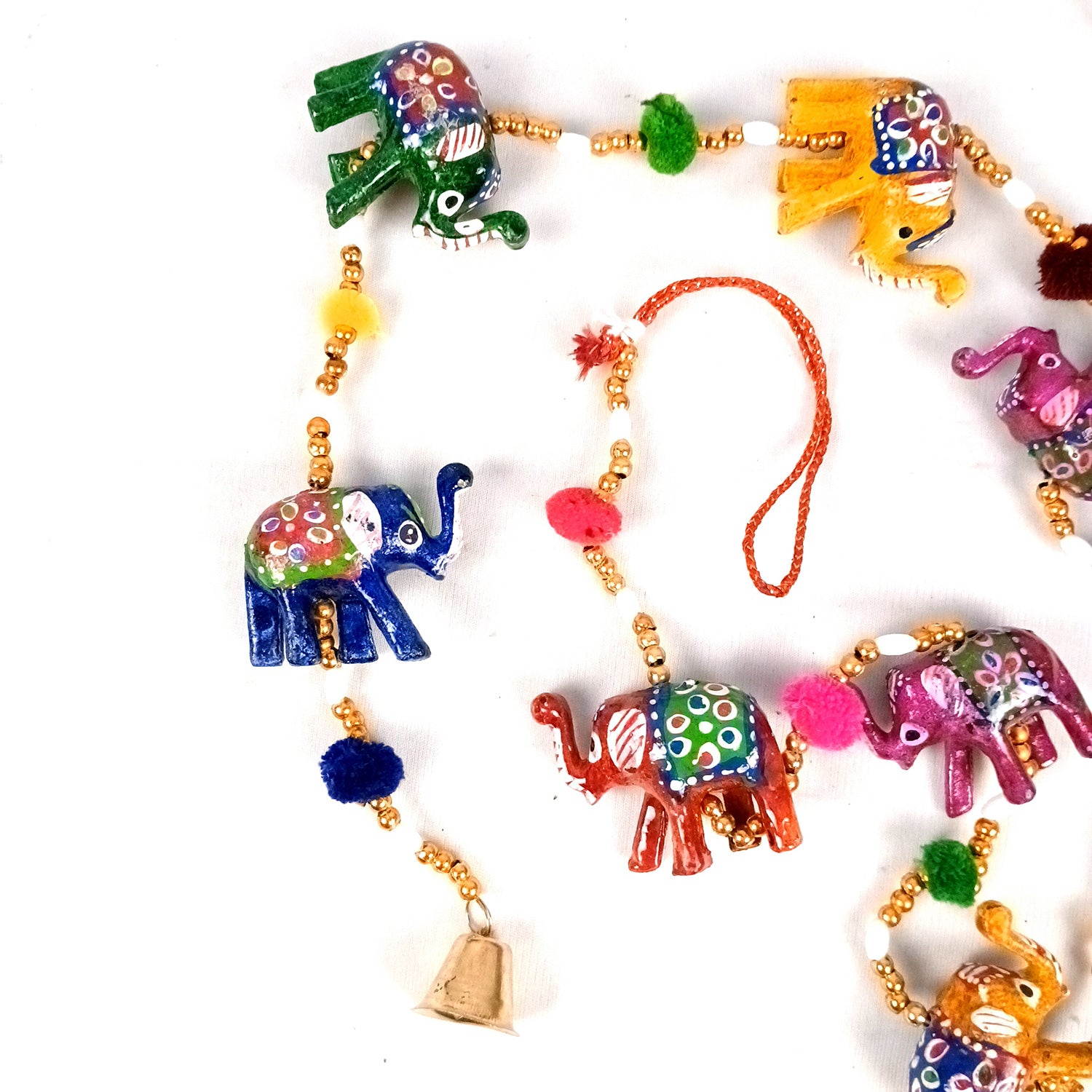 Latkan Toran Wall Hanging Set | Rajasthani Traditional Hangings with Bells - Elephant Design - For Main Door, Entrance, Wedding, Room, Home, Diwali Decoration - 33 Inch - Apkamart