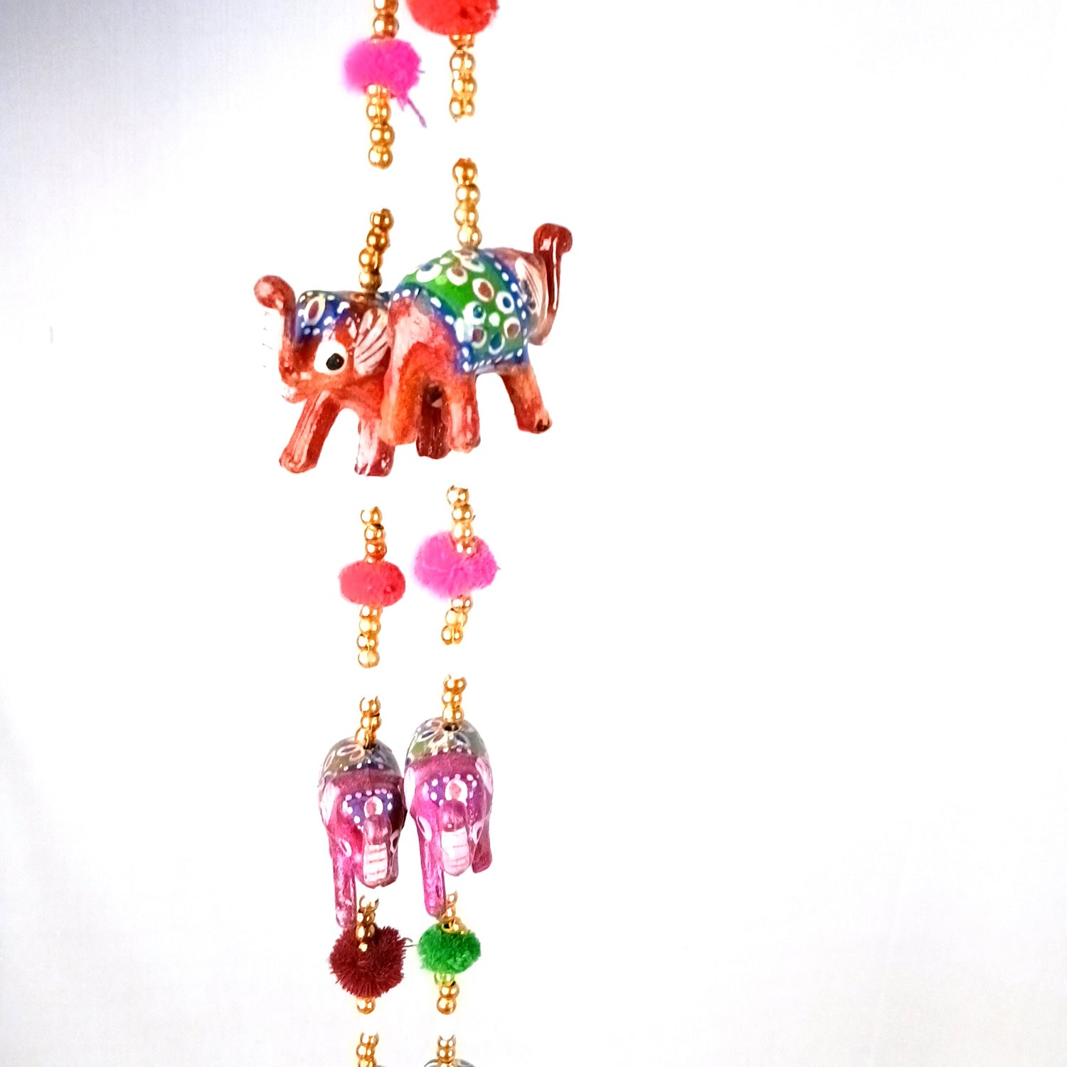 Latkan Toran Wall Hanging Set | Rajasthani Traditional Hangings with Bells - Elephant Design - For Main Door, Entrance, Room, Home, Diwali Decoration - 33 Inch (Pack of 2) - Apkamart
