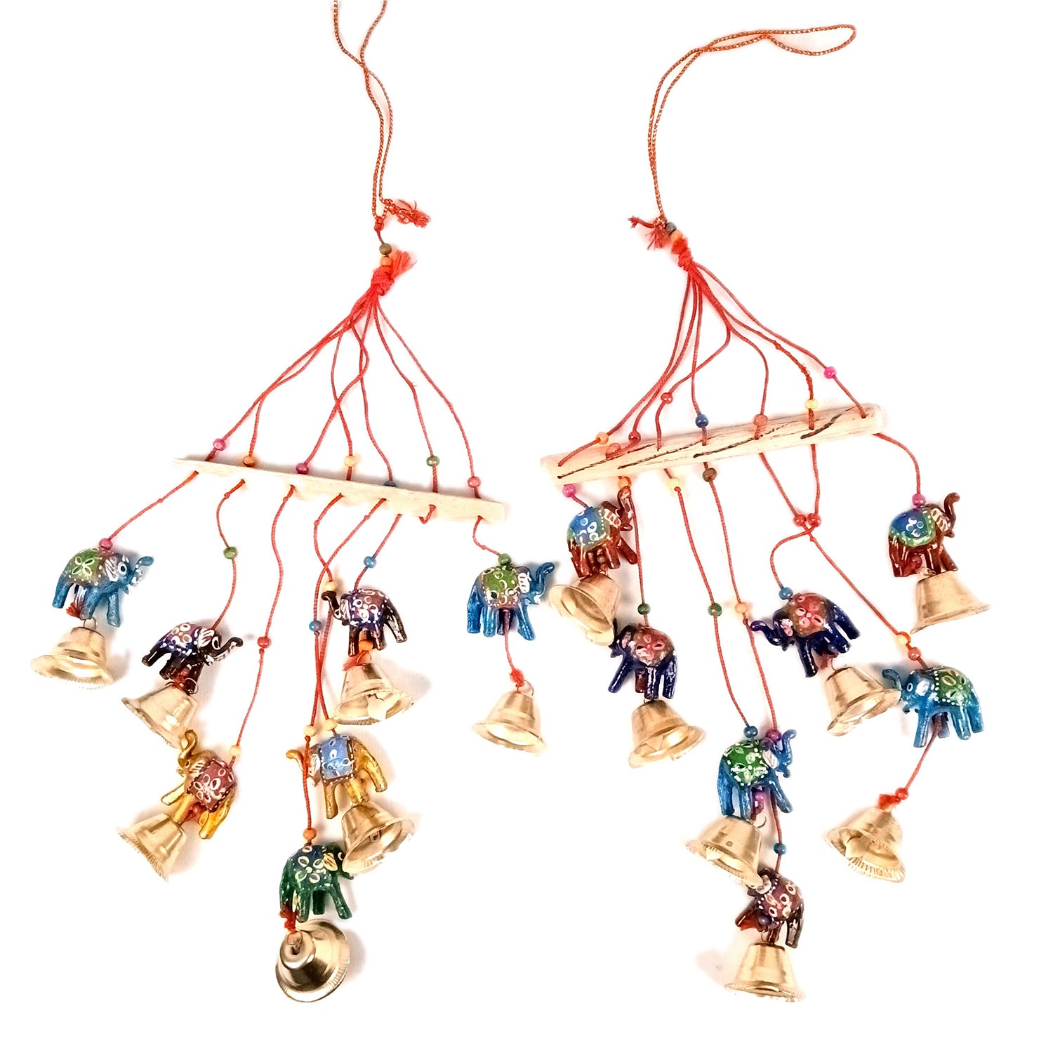 Latkan Toran Wall Hanging Set | Rajasthani Traditional Hangings with Bells - Elephant Design - For Main Door, Entrance, Wedding, Home, Diwali Decoration - 14 Inch (Pack Of 2) - Apkamart
