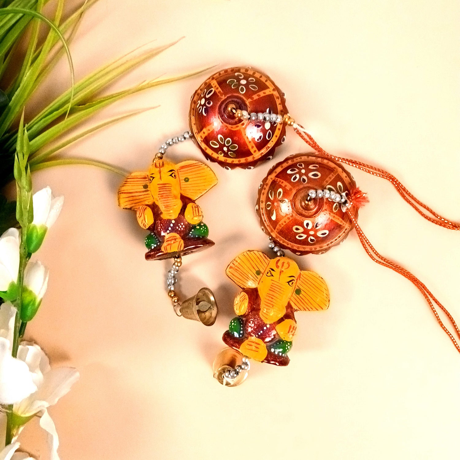 Latkan Toran Wall Hanging | Rajasthani Traditional Strings with Bells - Ganesha Design - For Main Door, Entrance, Wedding, Room, Home, Diwali Decoration - 20 Inch (Pack of 2) - Apkamart