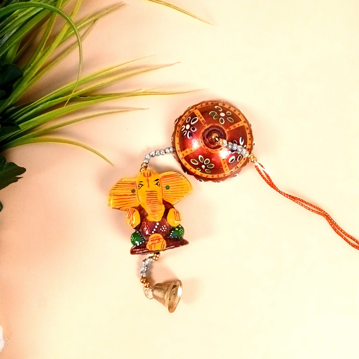 Latkan Toran Wall Hanging | Rajasthani Traditional Strings with Bells - Ganesha Design - For Main Door, Entrance, Wedding, Room, Home, Diwali Decoration - 20 Inch - Apkamart