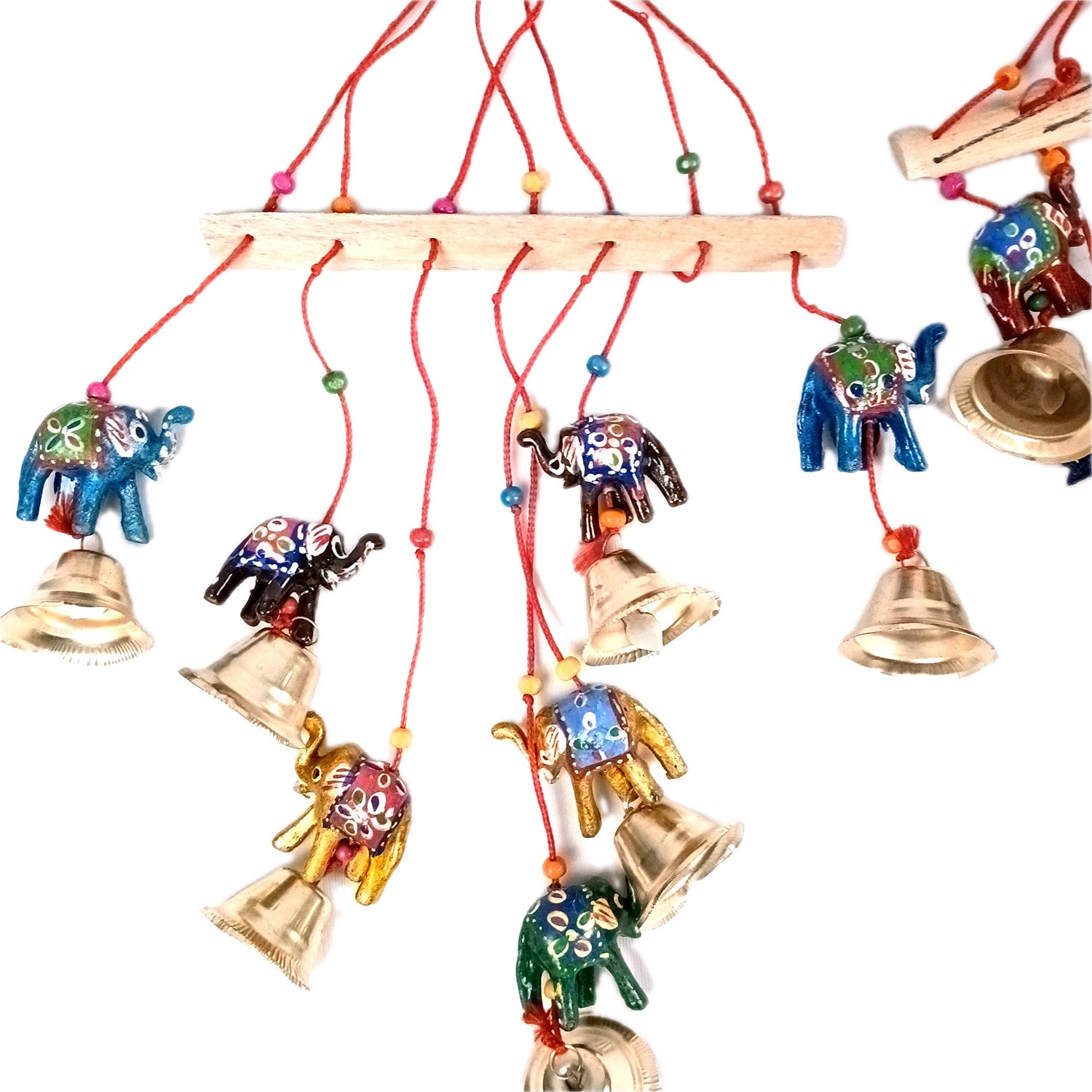 Latkan Toran Wall Hanging Set | Rajasthani Traditional Hangings with Bells - Elephant Design - For Main Door, Entrance, Wedding, Home, Diwali Decoration - 14 Inch (Pack Of 2) - Apkamart