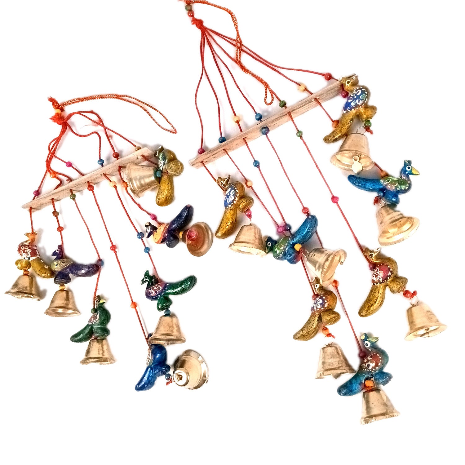 Latkan Toran Wall Hanging Set | Rajasthani Traditional Hangings with Bells - Peacock Design - For Main Door, Entrance, Wedding, Home, Diwali Decoration - 26 Inch (Pack Of 2 ) - Apkamart