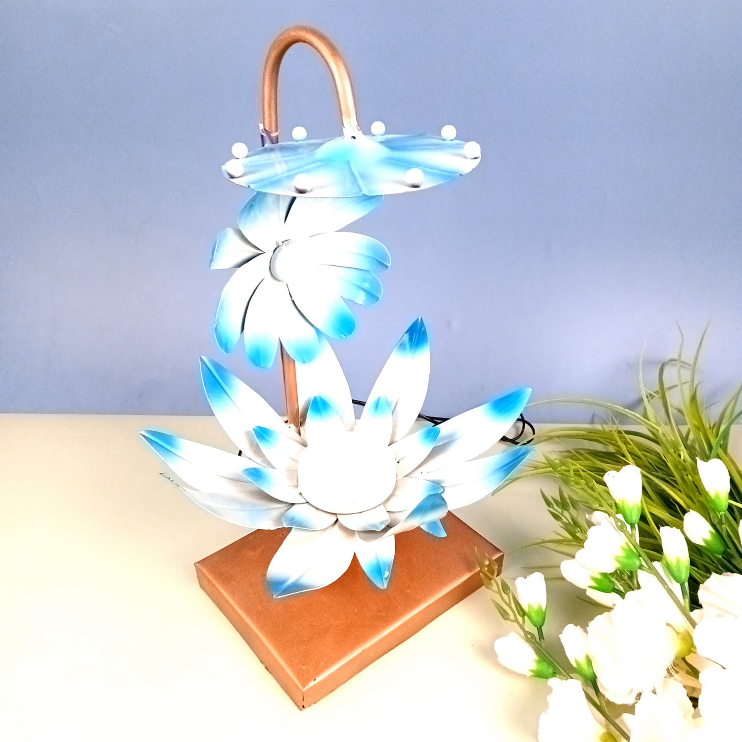 Lotus Lamp | Led Lamp Showpiece | Led Stand/Aasan for God - for Temple, Home, Living Room, Office Desk, Mandir Decor & Gifts - apkamart #color_Blue