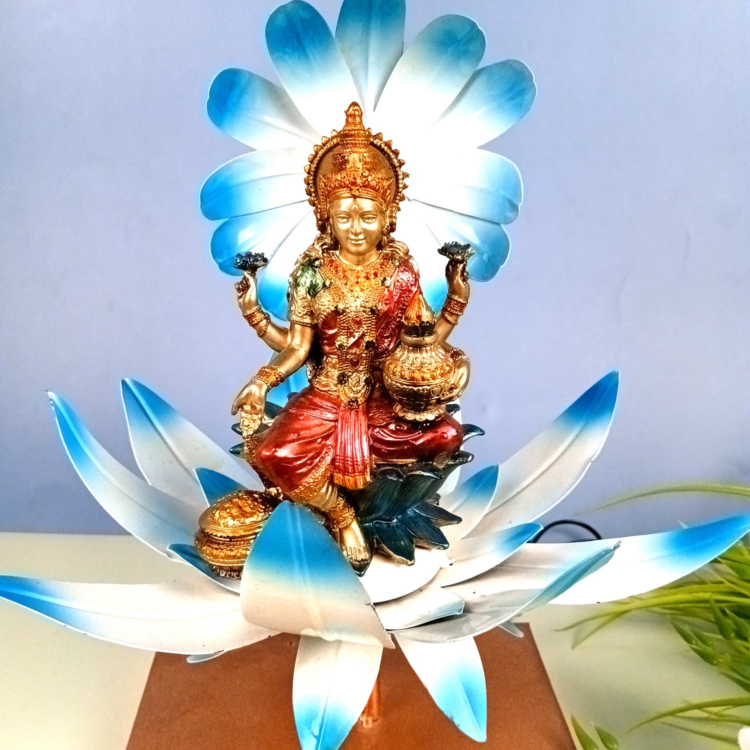 Lotus Lamp | Led Lamp Showpiece | Led Stand/Aasan for God - for Temple, Home, Living Room, Office Desk, Mandir Decor & Gifts - apkamart #color_Blue
