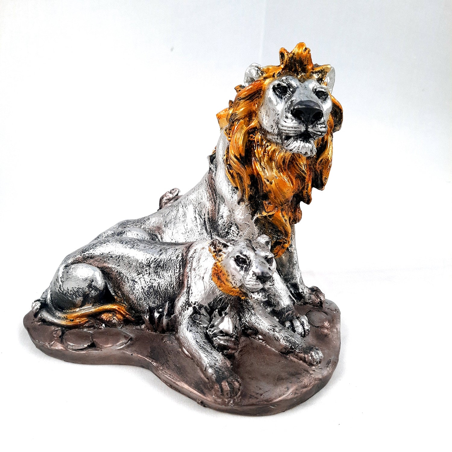 Lion - Lioness Showpiece | Tiger Couple Statue | Animal Figurines Sculpture - for Home Decor, Living Room, Table, Decor & Gifts - apkamart #Color_Silver